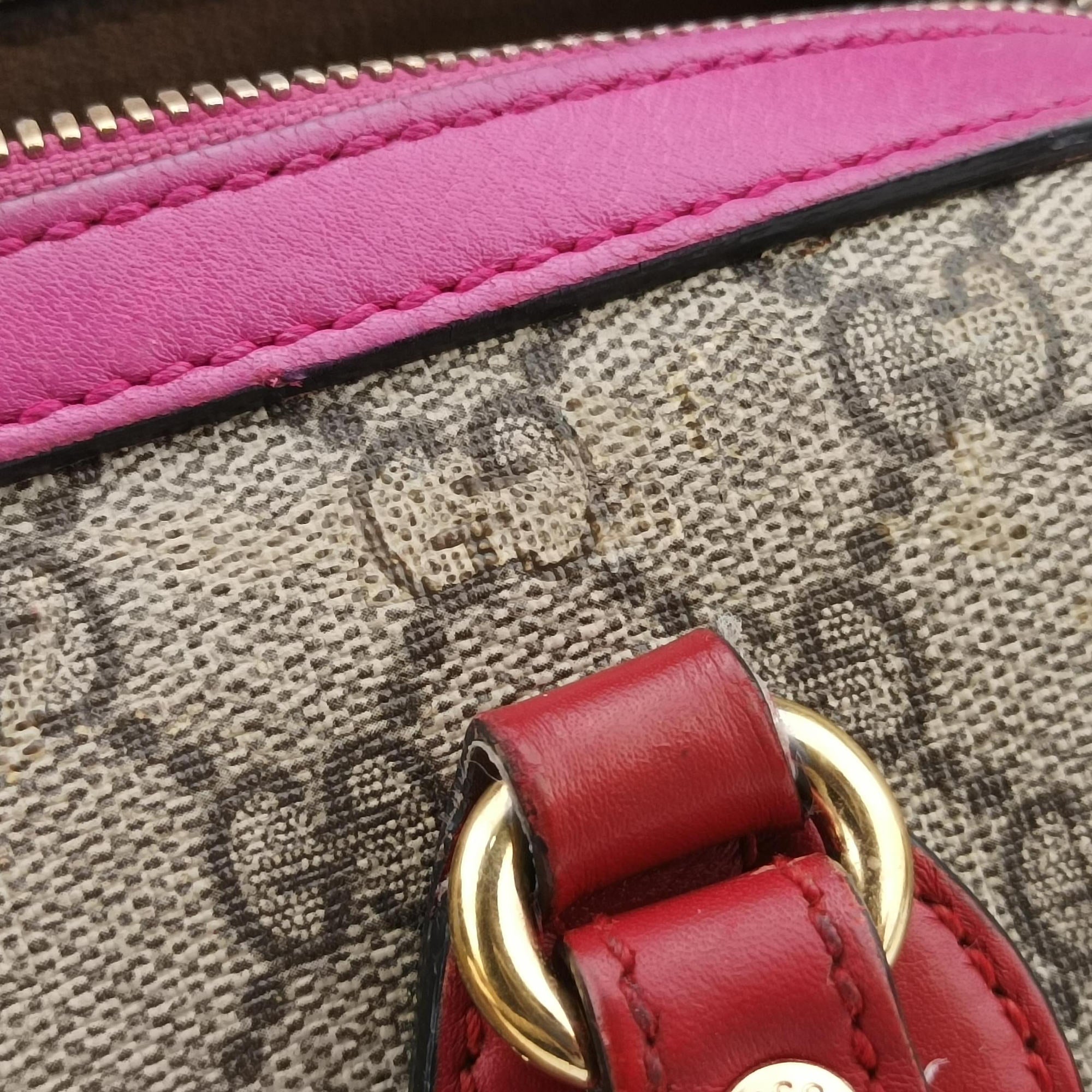 Vintage Gucci GG SUPREME beige×red×pink PVC coated canvas×leather 409529 handbag | stylenewstar