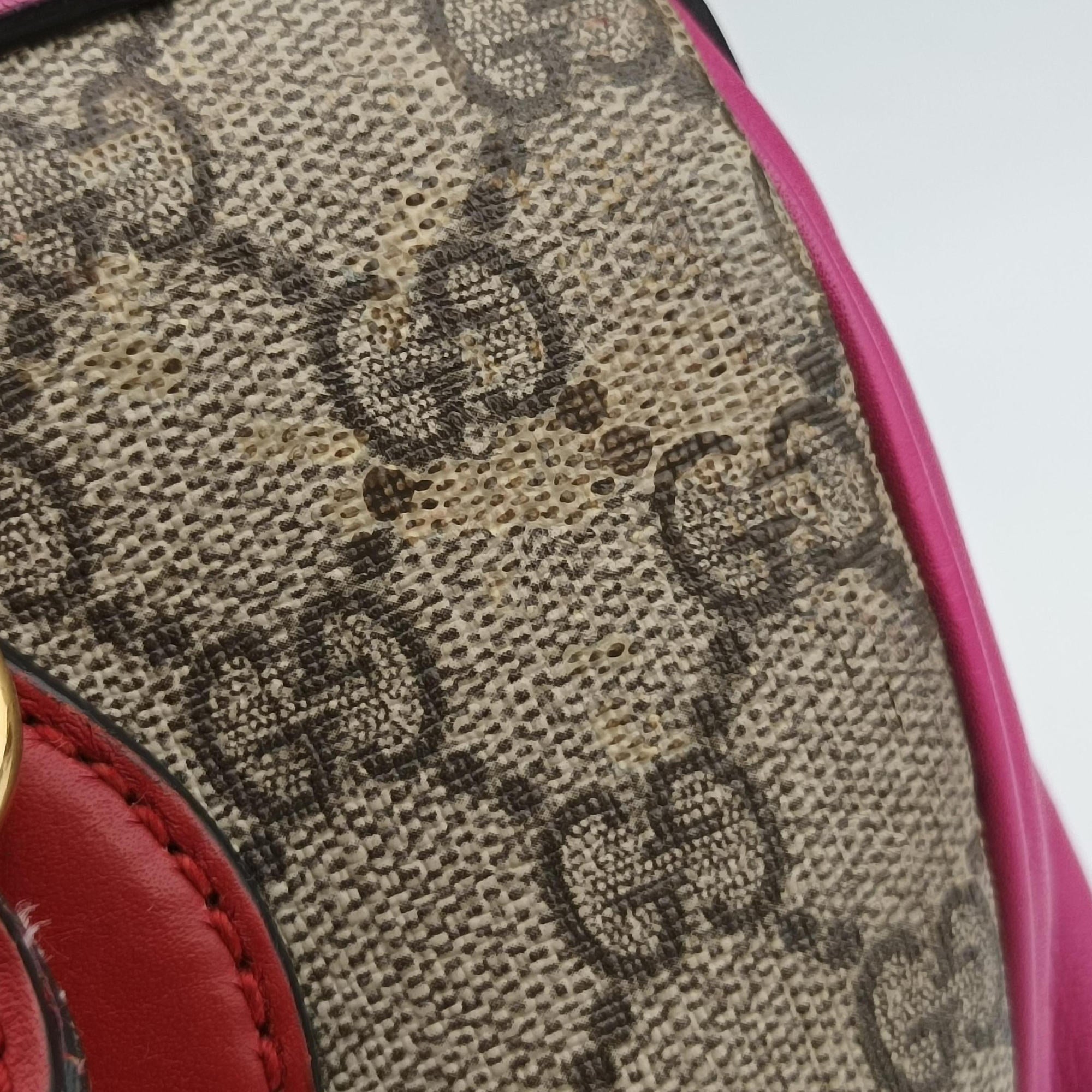 Vintage Gucci GG SUPREME beige×red×pink PVC coated canvas×leather 409529 handbag | stylenewstar