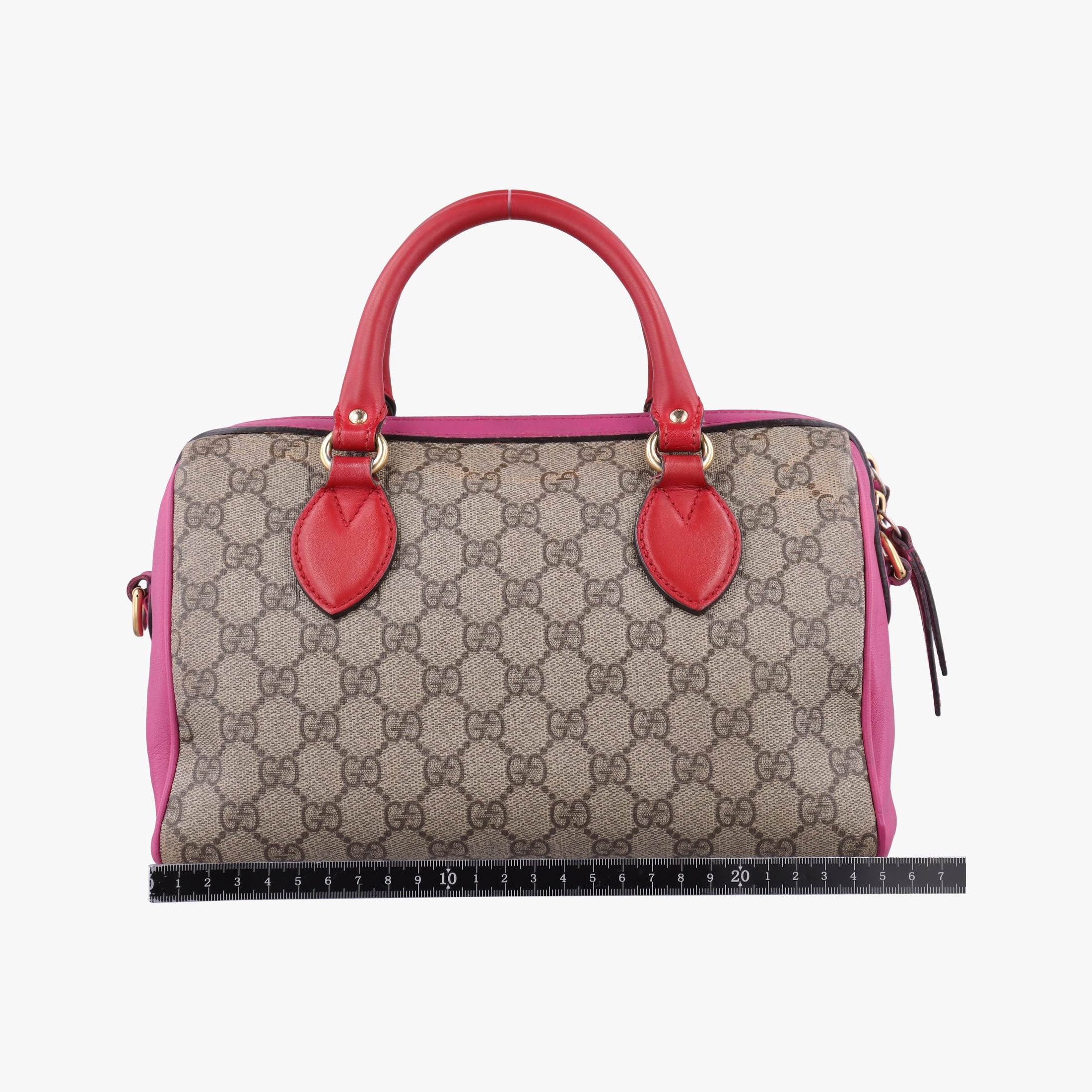 Vintage Gucci GG SUPREME beige×red×pink PVC coated canvas×leather 409529 handbag | stylenewstar