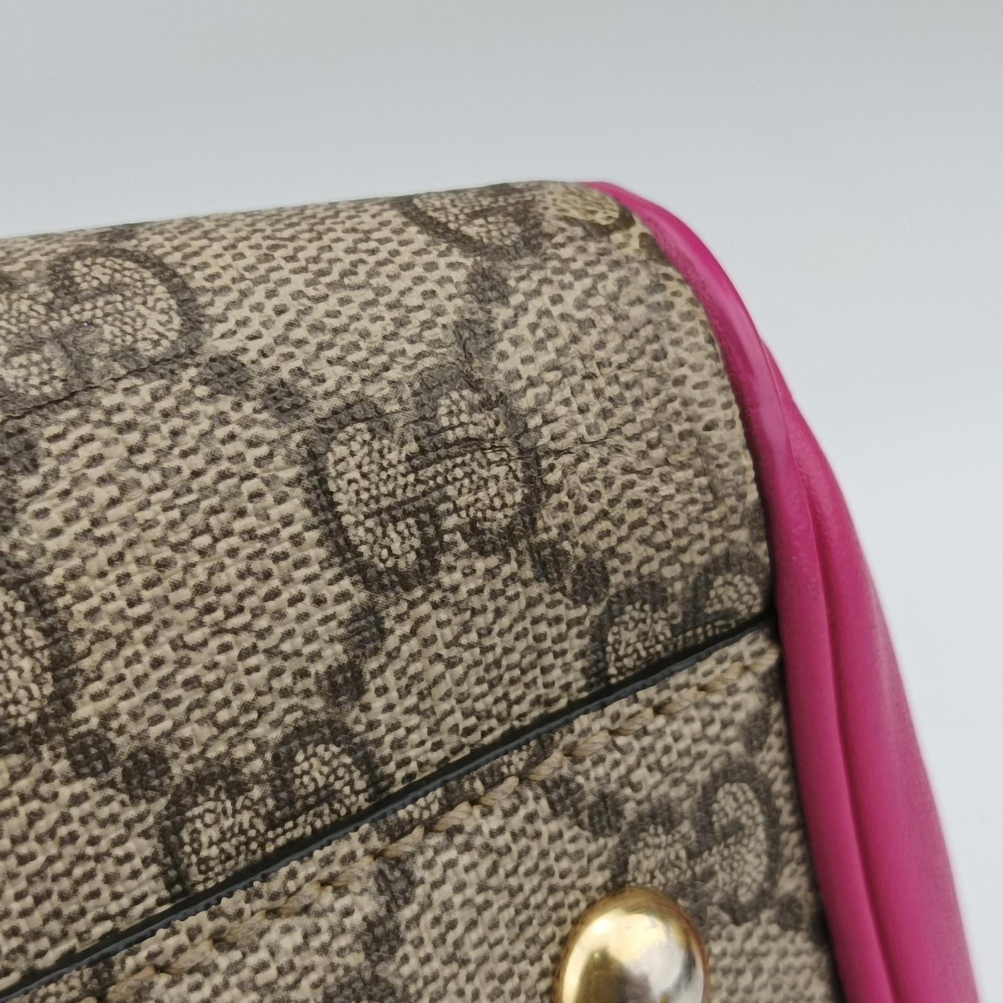Vintage Gucci GG SUPREME beige×red×pink PVC coated canvas×leather 409529 handbag | stylenewstar