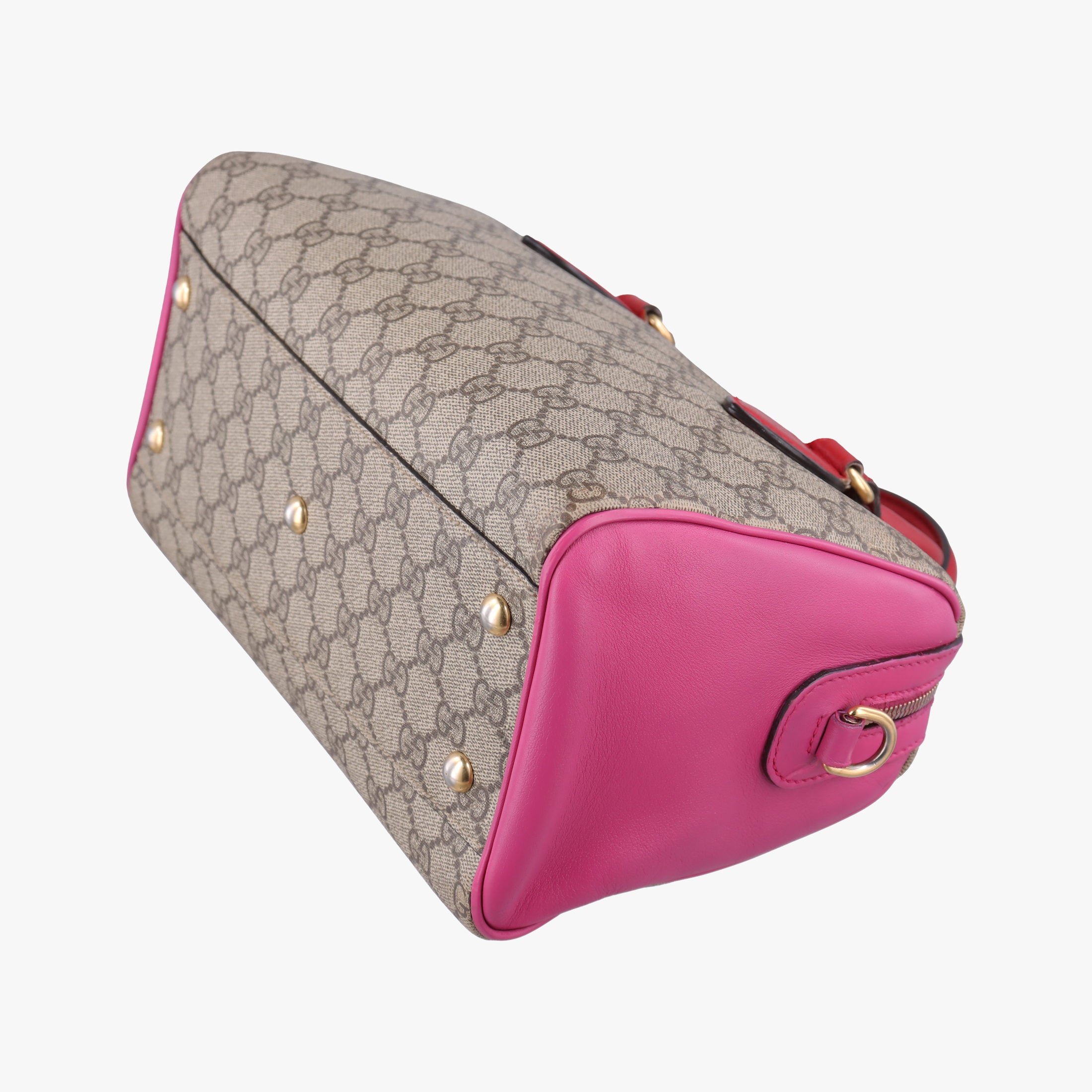 Vintage Gucci GG SUPREME beige×red×pink PVC coated canvas×leather 409529 handbag | stylenewstar