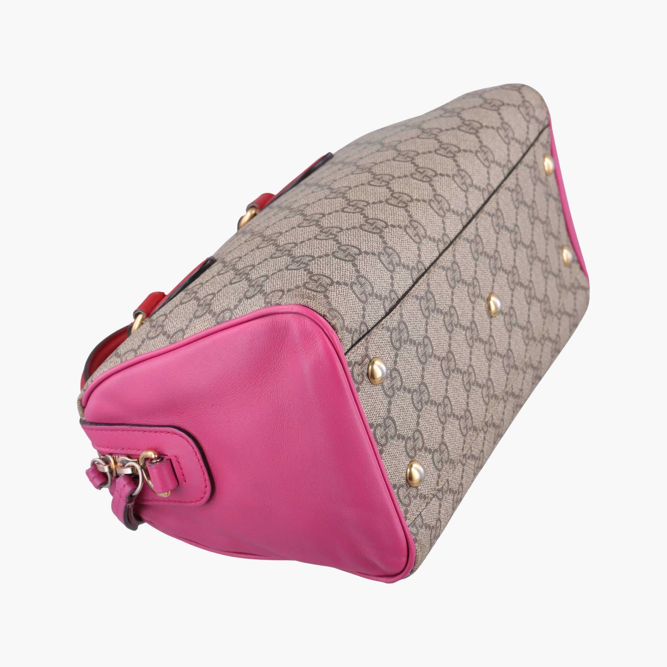 Vintage Gucci GG SUPREME beige×red×pink PVC coated canvas×leather 409529 handbag | stylenewstar