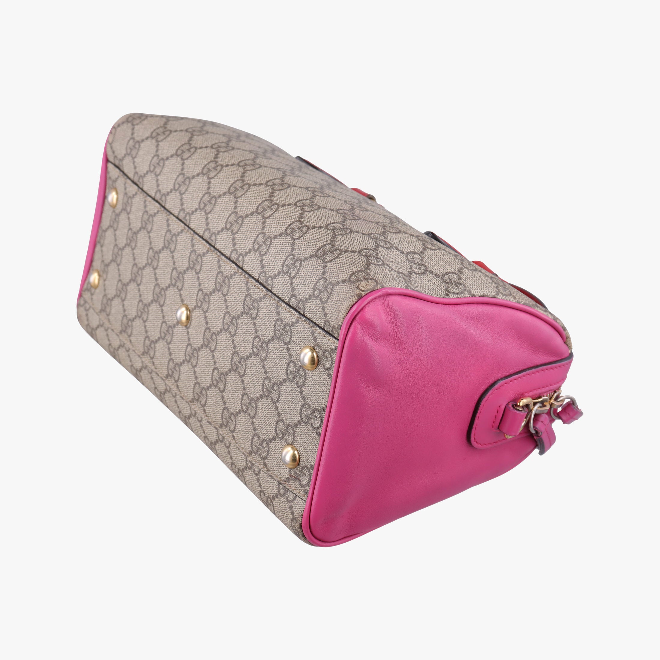 Vintage Gucci GG SUPREME beige×red×pink PVC coated canvas×leather 409529 handbag | stylenewstar
