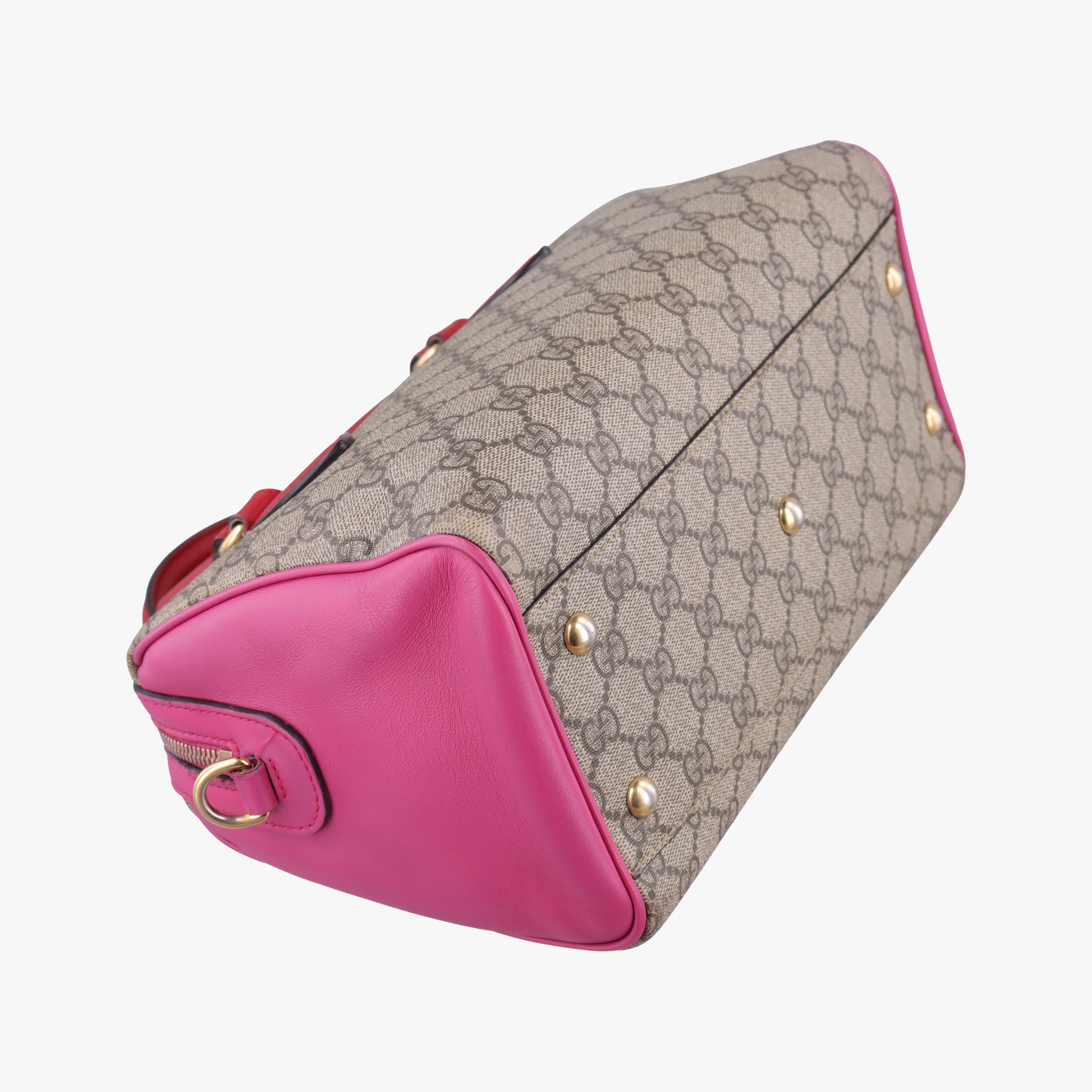Vintage Gucci GG SUPREME beige×red×pink PVC coated canvas×leather 409529 handbag | stylenewstar