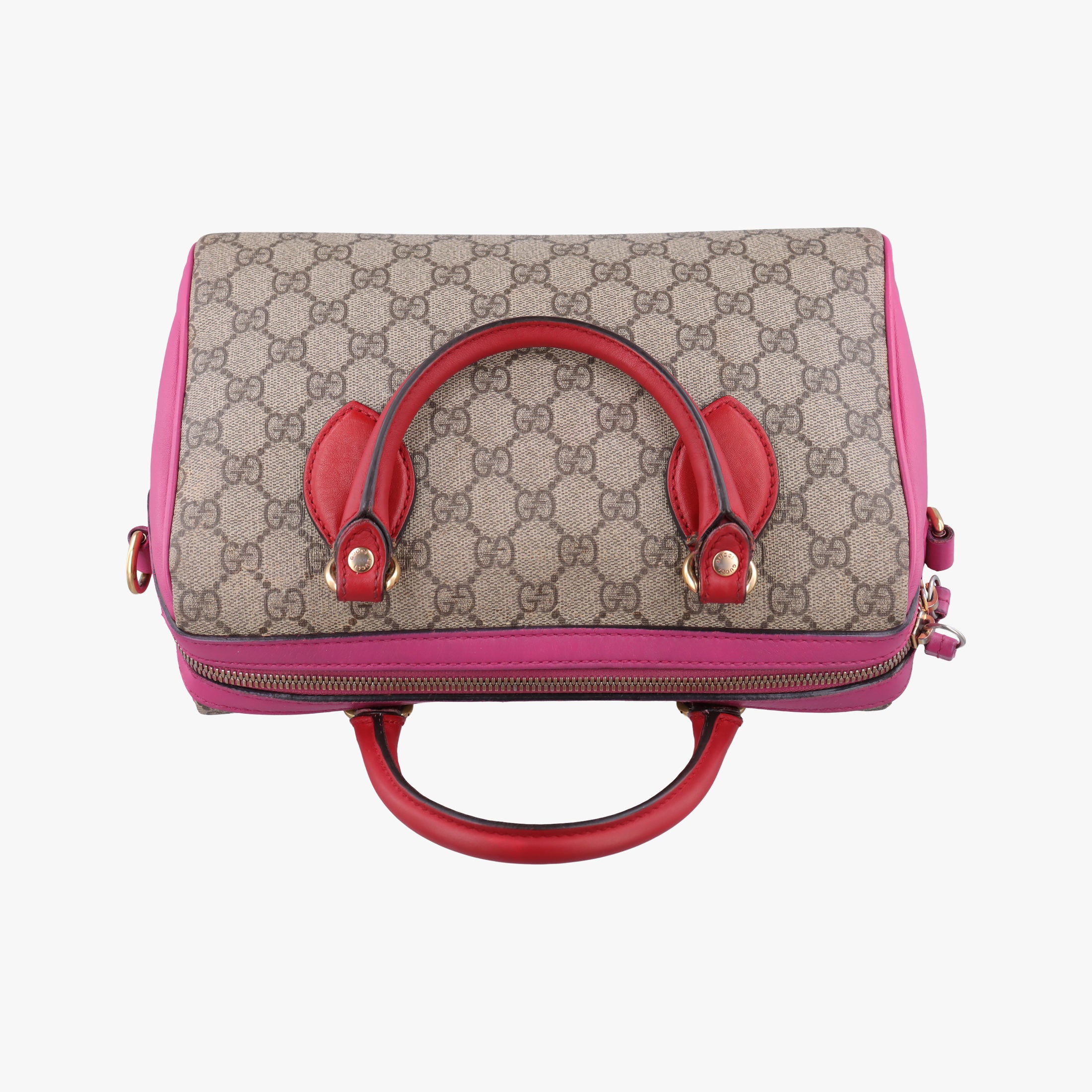 Vintage Gucci GG SUPREME beige×red×pink PVC coated canvas×leather 409529 handbag | stylenewstar