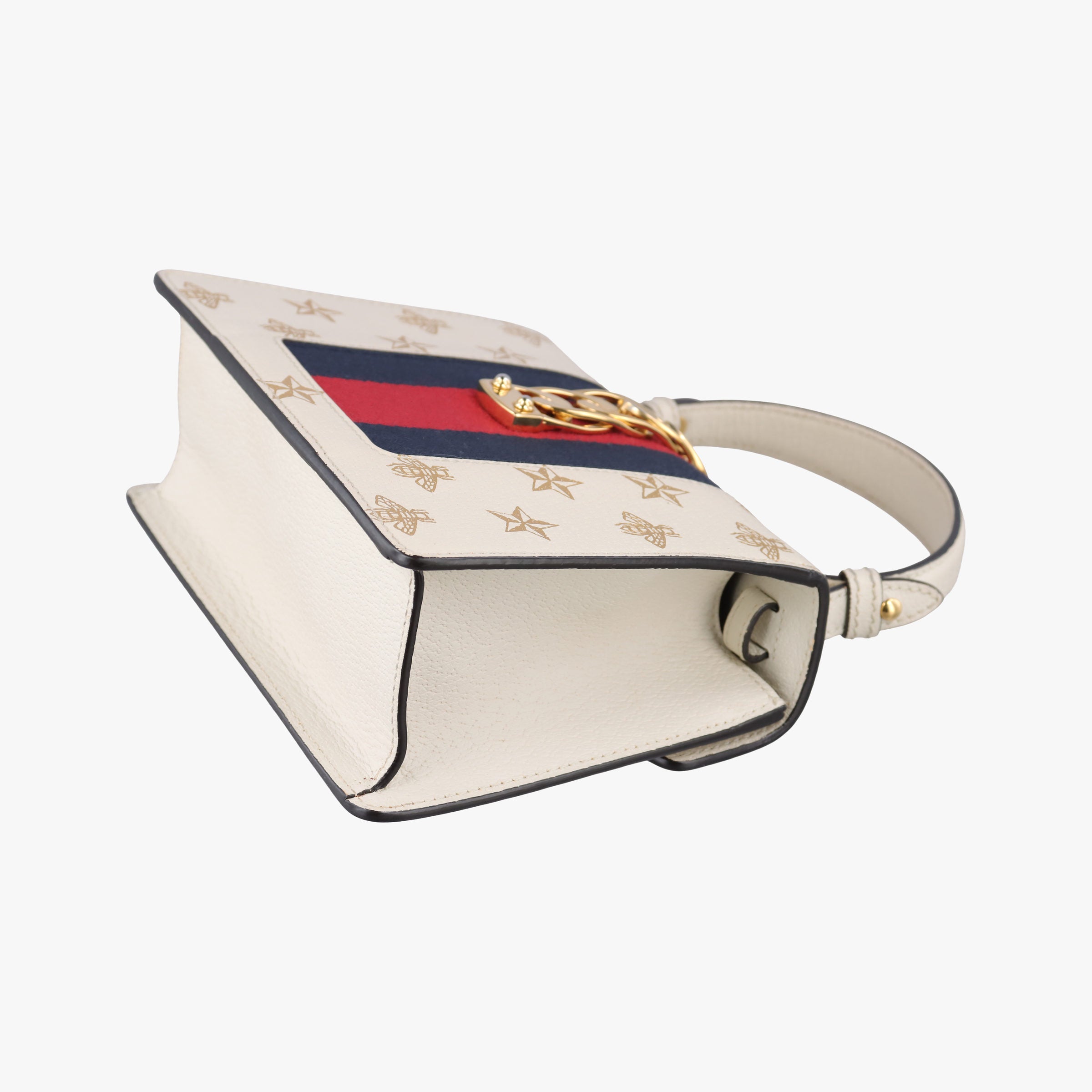 Pre-owned Gucci Sylvie Ivory×navy×red Leather 470270 shoulderbag | stylenewstar