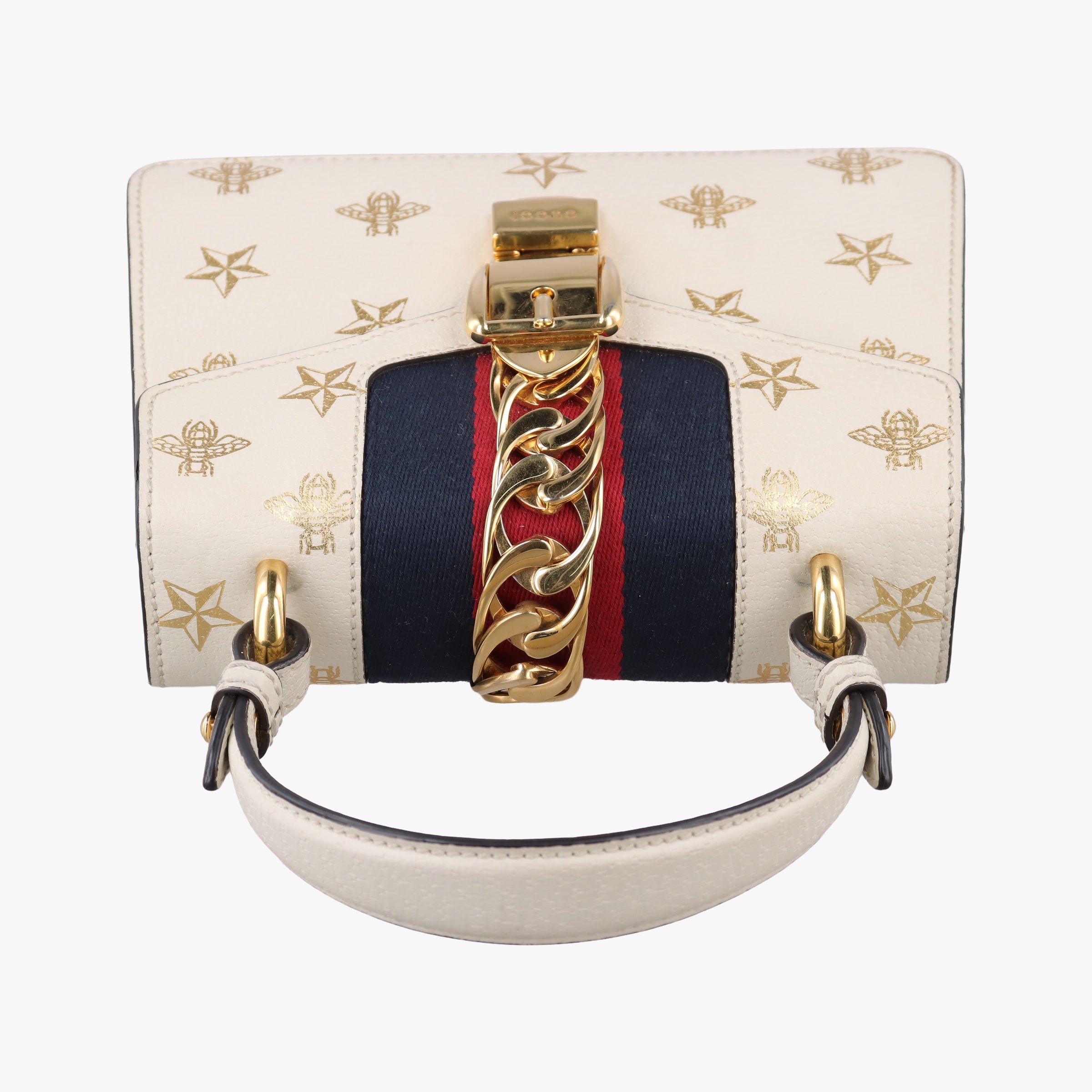 Pre-owned Gucci Sylvie Ivory×navy×red Leather 470270 shoulderbag | stylenewstar