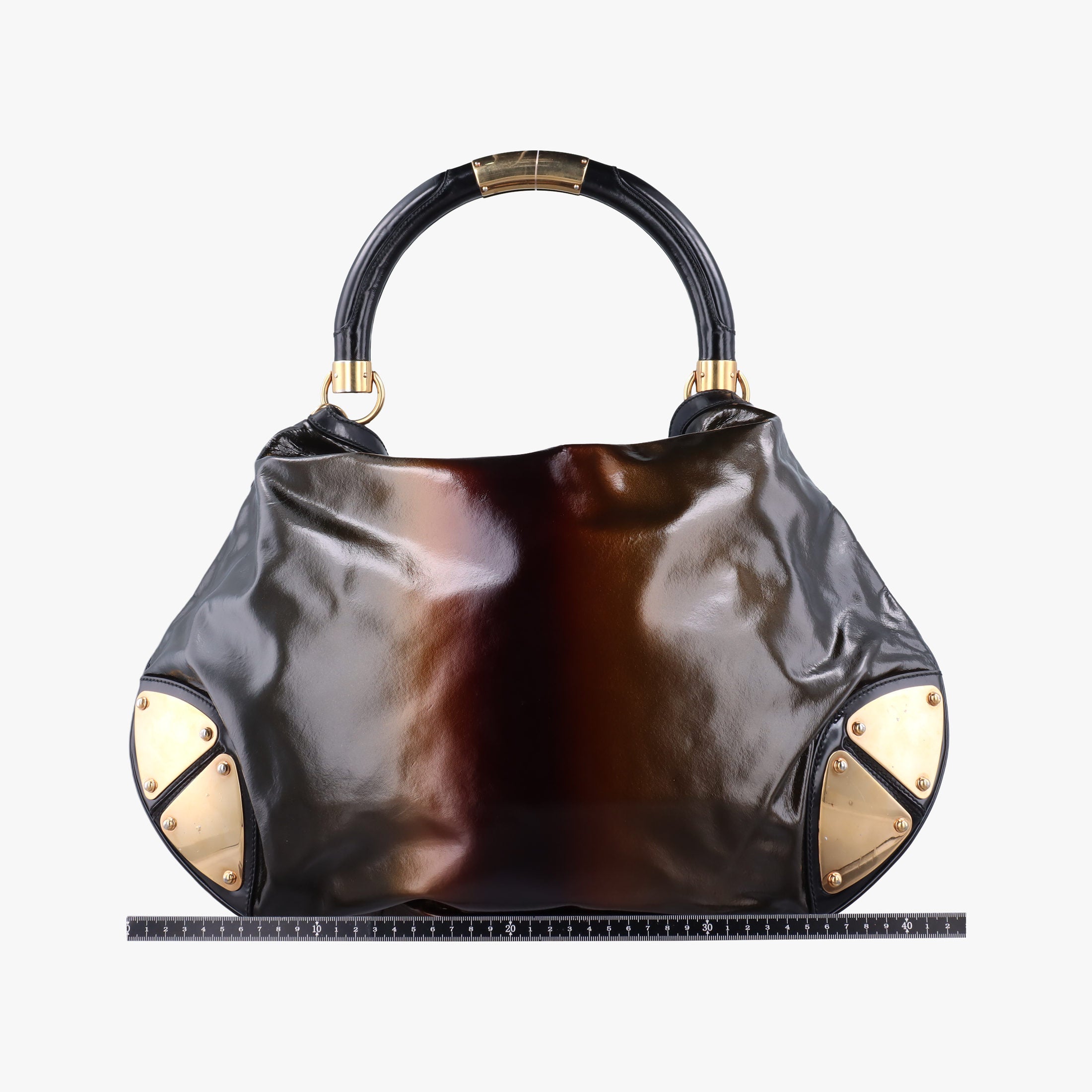 Pre-owned Gucci Bamboo Babouska Indy Hobo Brown Patent 177083 handbag | stylenewstar