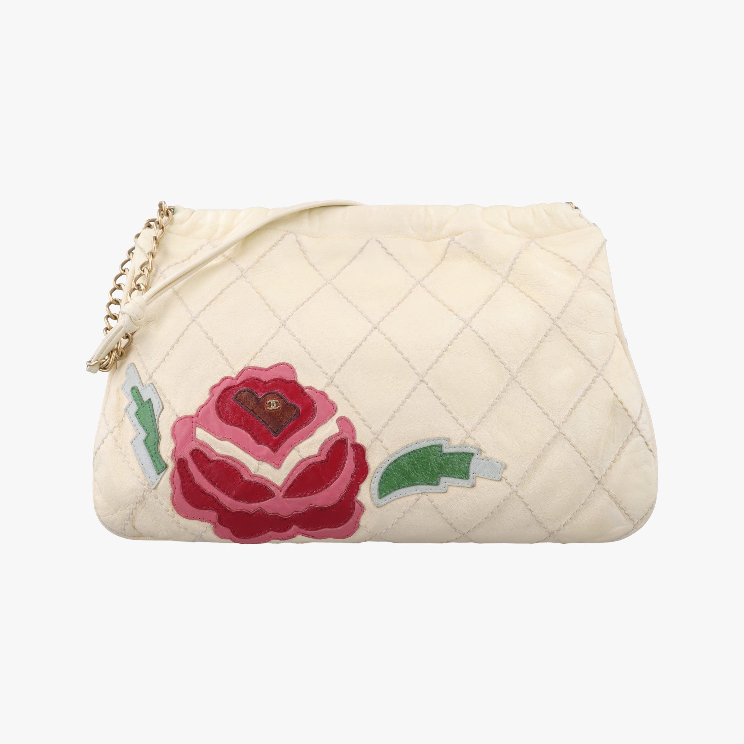 Pre-owned Chanel Wild Stitch Camellia Cream lambskin A25484 shoulderbag | stylenewstar