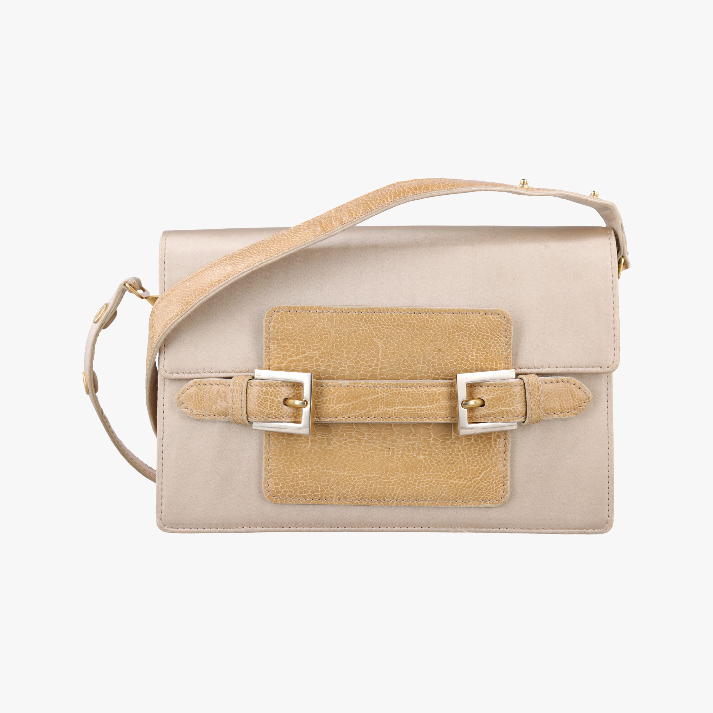 Pre-owned Fendi Square Flap Beige silk×leather 831507 handbag | stylenewstar