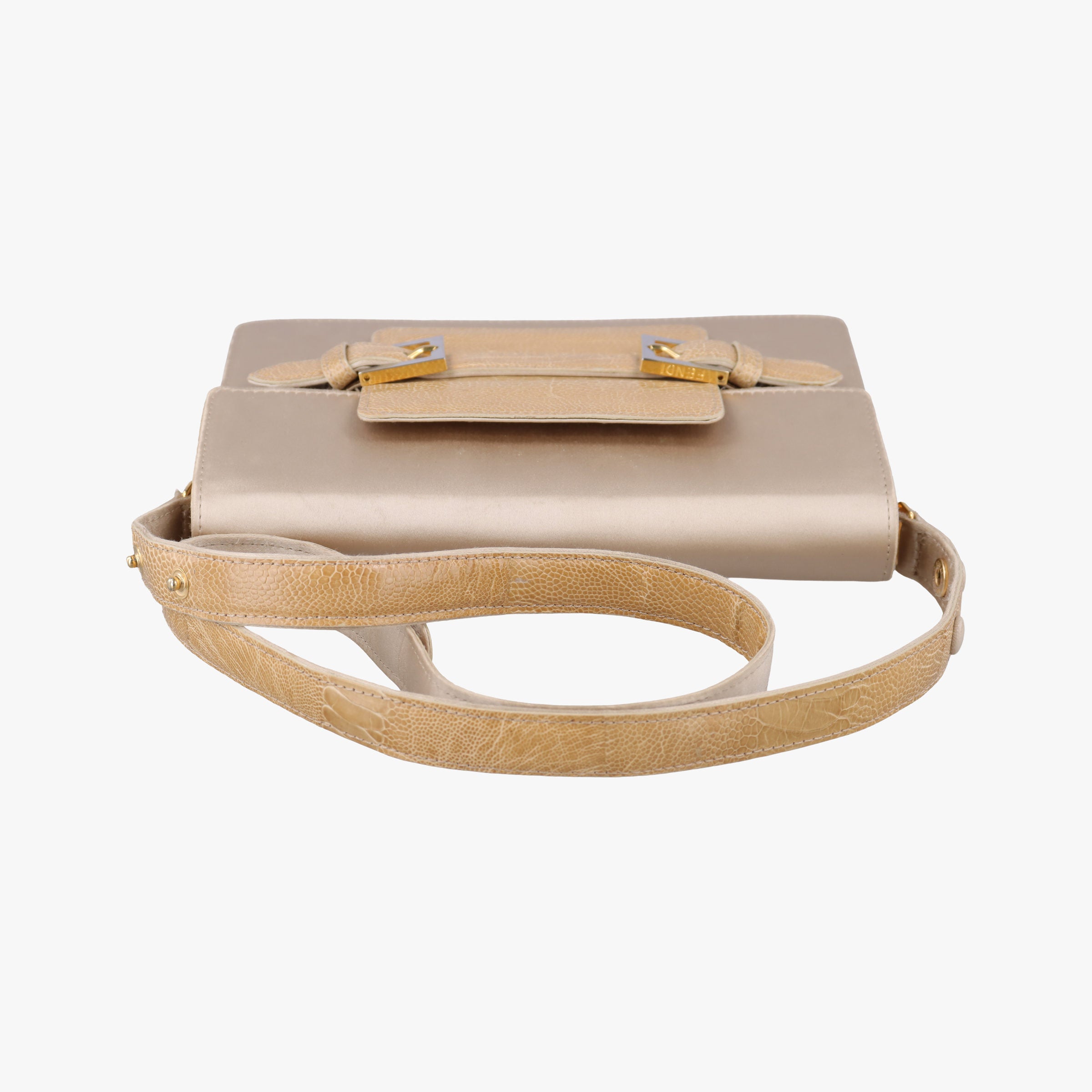 Pre-owned Fendi Square Flap Beige silk×leather 831507 handbag | stylenewstar