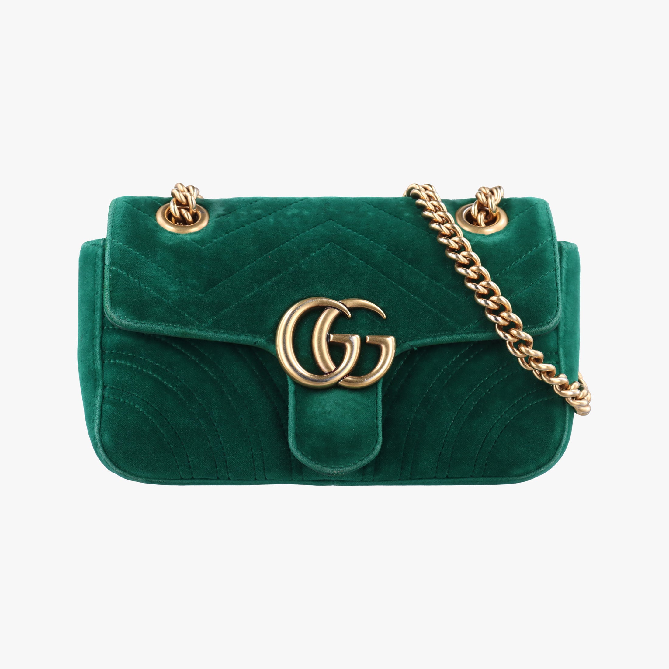Pre-owned Gucci GG Marmont Green velour 446744 shoulderbag | stylenewstar