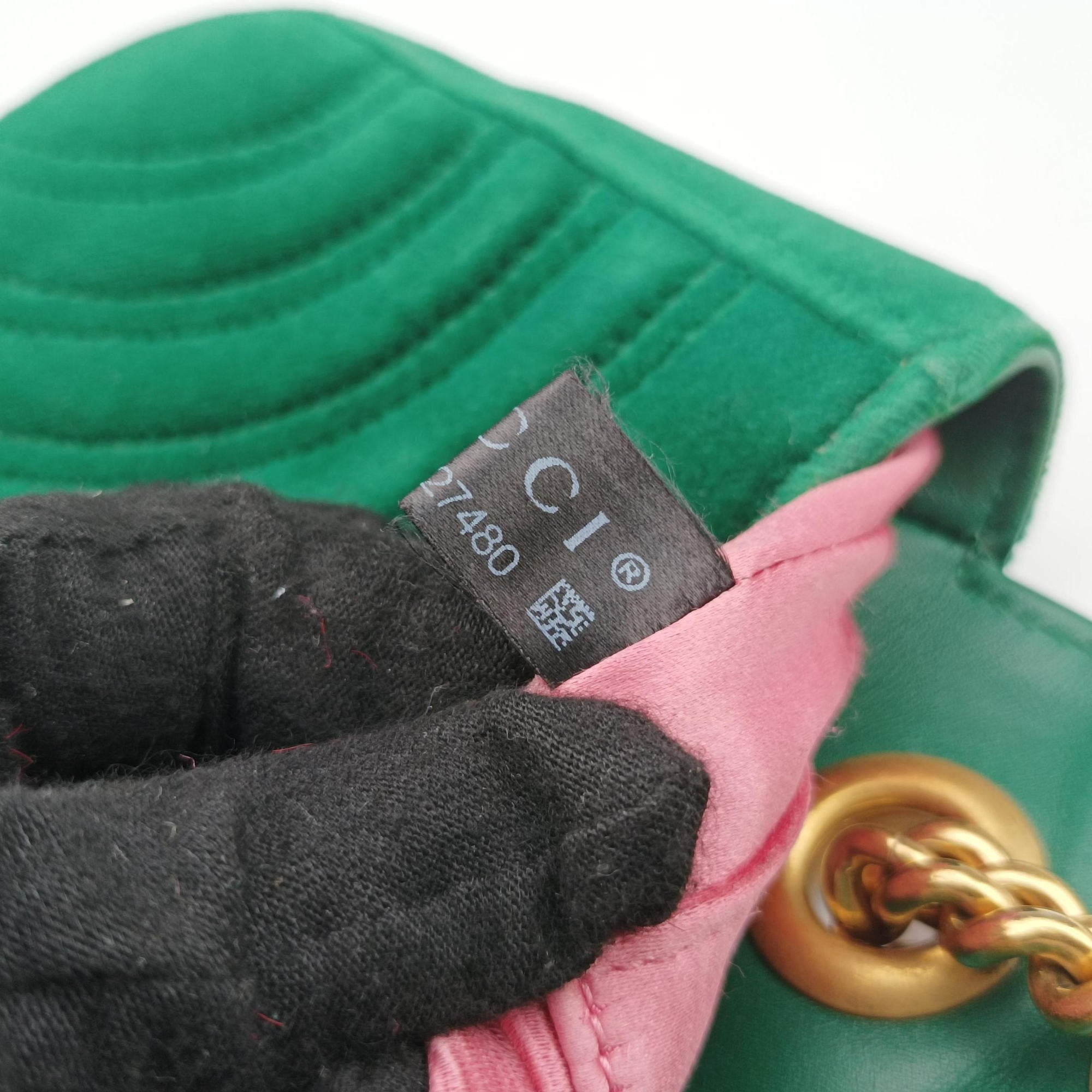 Pre-owned Gucci GG Marmont Green velour 446744 shoulderbag | stylenewstar