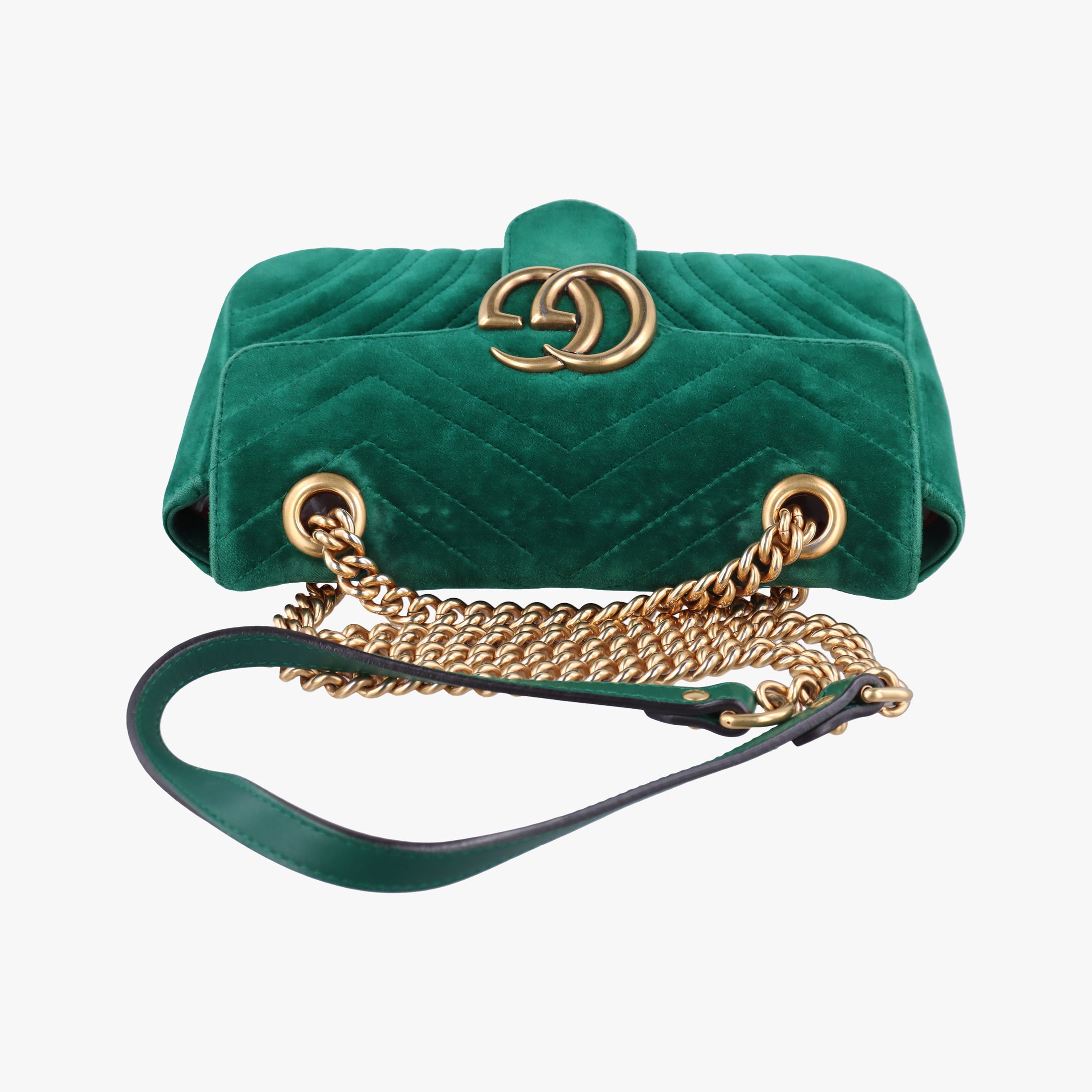 Pre-owned Gucci GG Marmont Green velour 446744 shoulderbag | stylenewstar