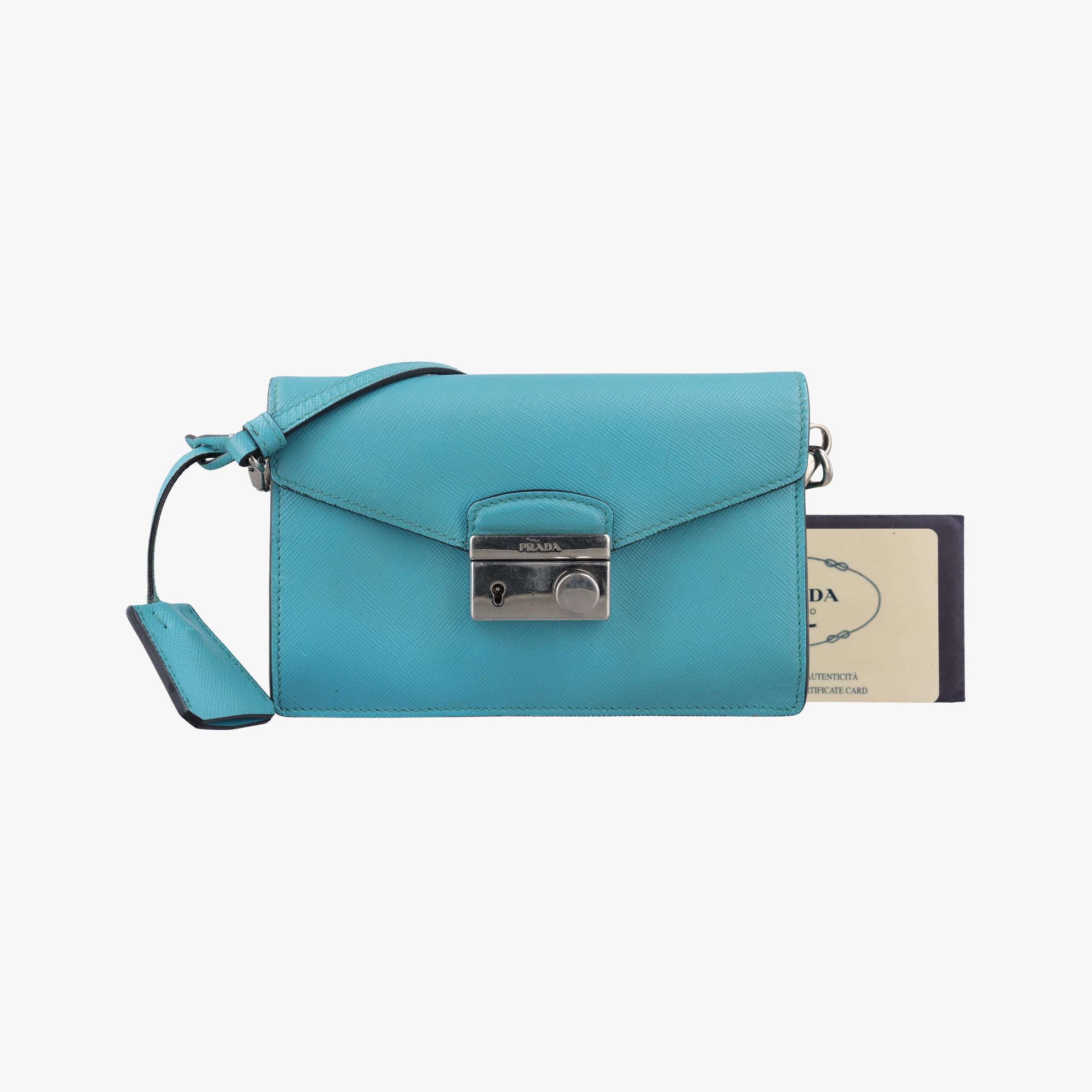 Secondhand Prada Sound Lock Blue SAFFIANO Leather BN2662 shoulderbag | stylenewstar