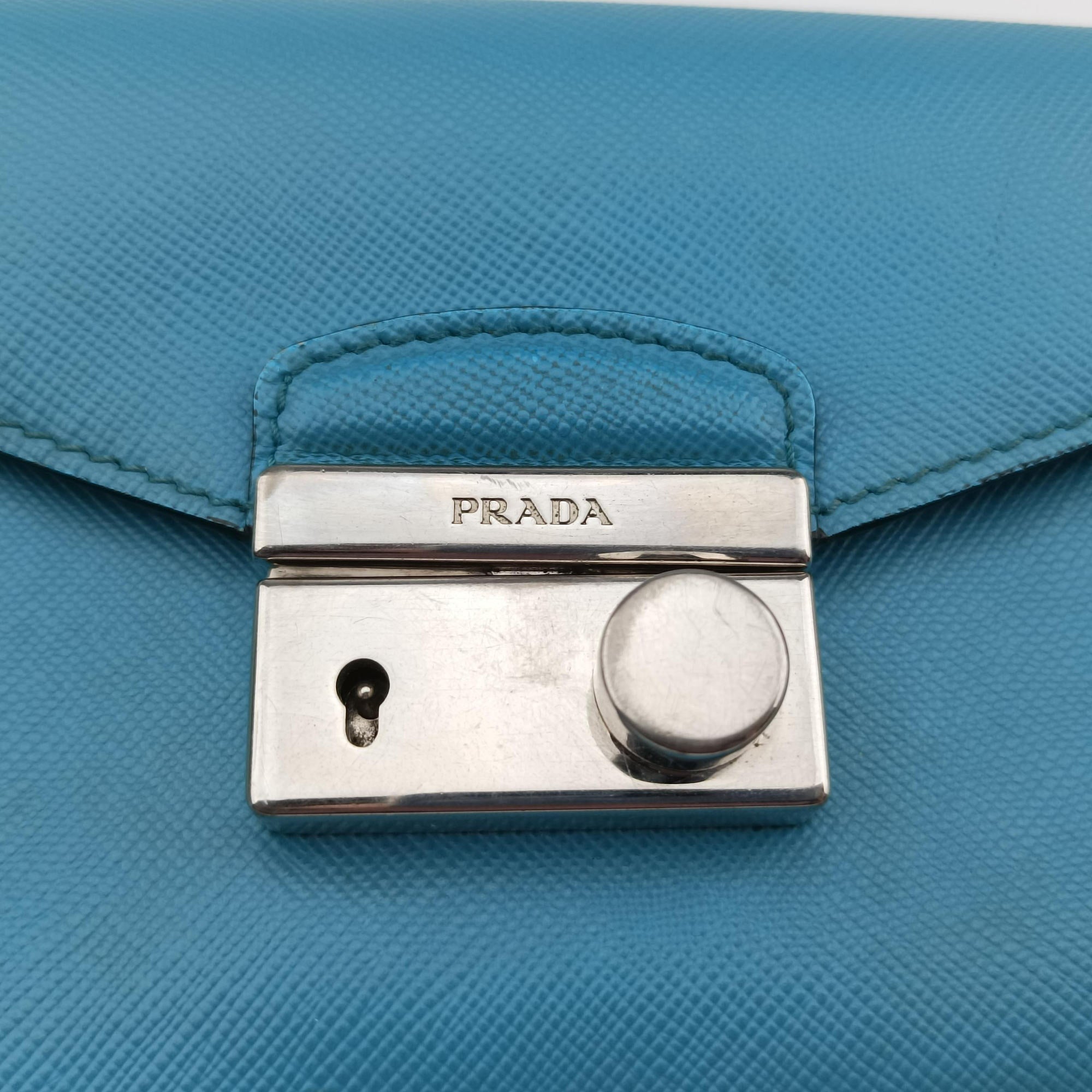 Secondhand Prada Sound Lock Blue SAFFIANO Leather BN2662 shoulderbag | stylenewstar