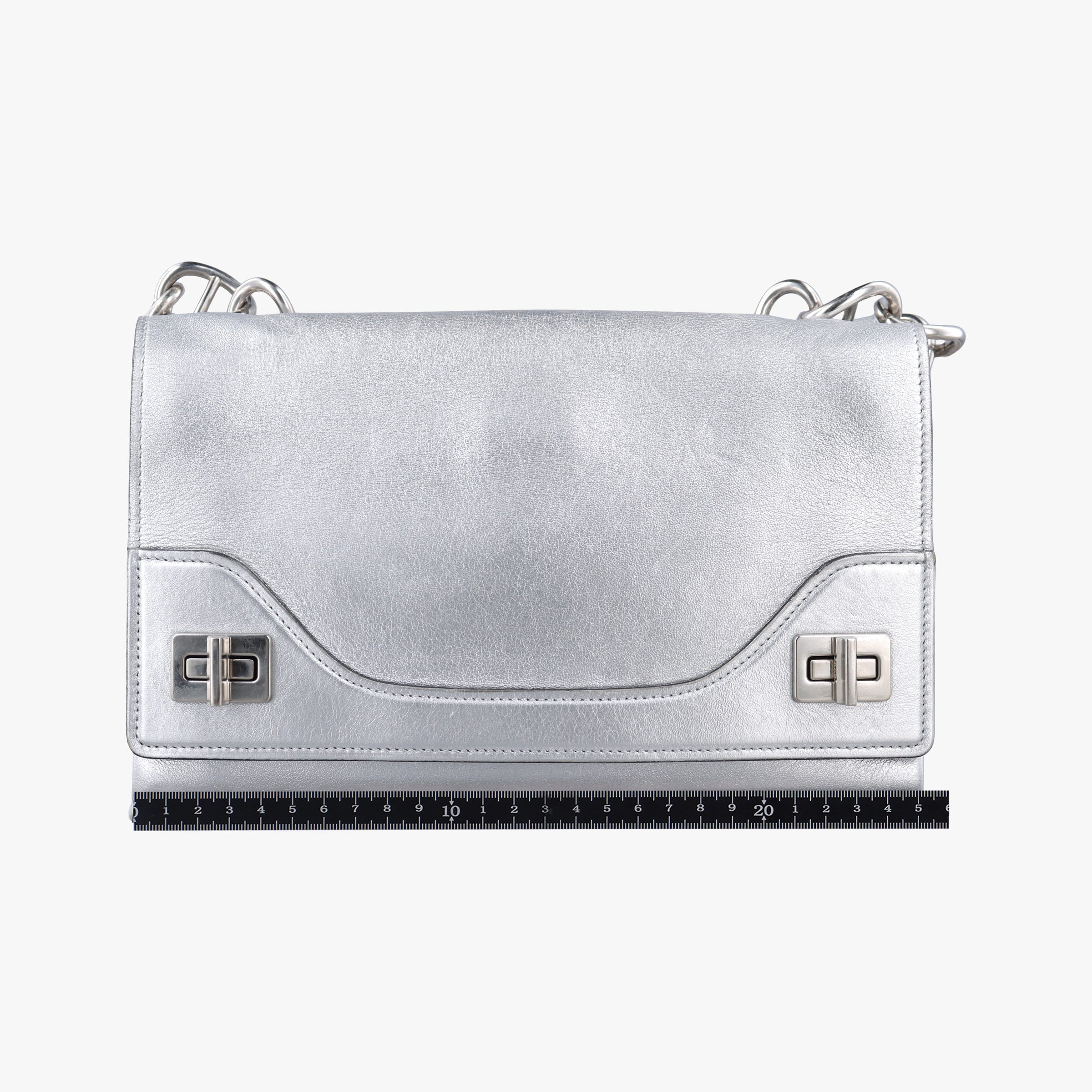 Pre-owned Prada Half Flap Double Turn Lock Silver Leather  shoulderbag | stylenewstar