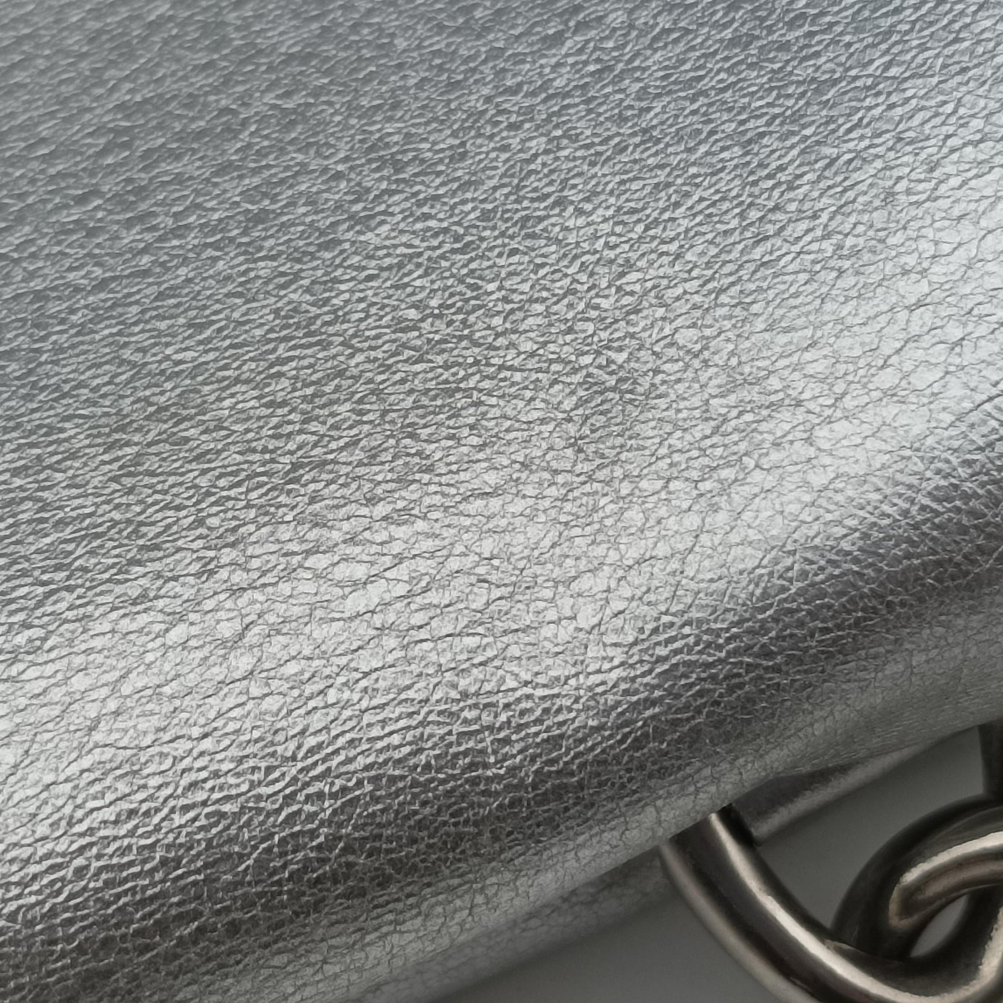 Pre-owned Prada Half Flap Double Turn Lock Silver Leather  shoulderbag | stylenewstar