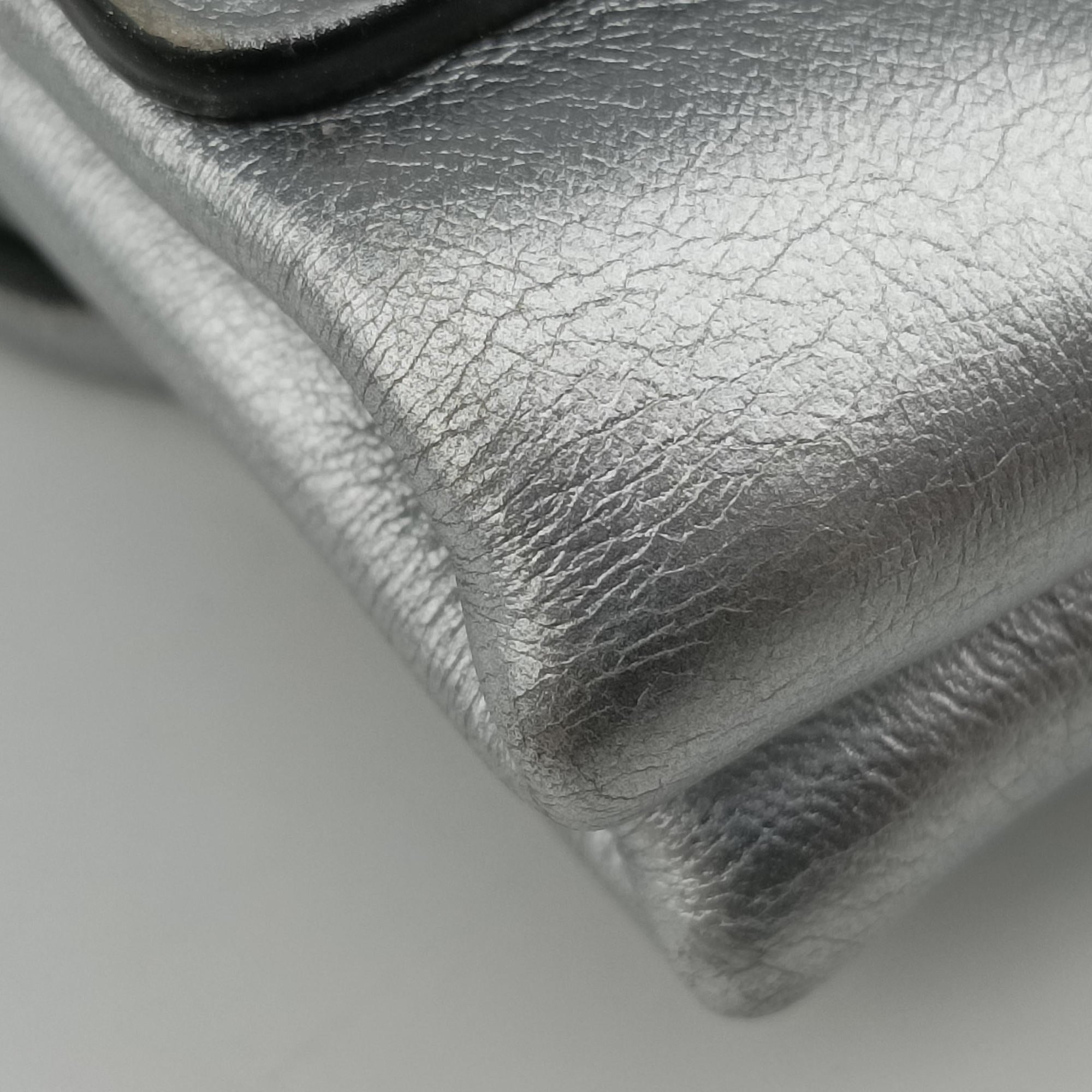 Pre-owned Prada Half Flap Double Turn Lock Silver Leather  shoulderbag | stylenewstar