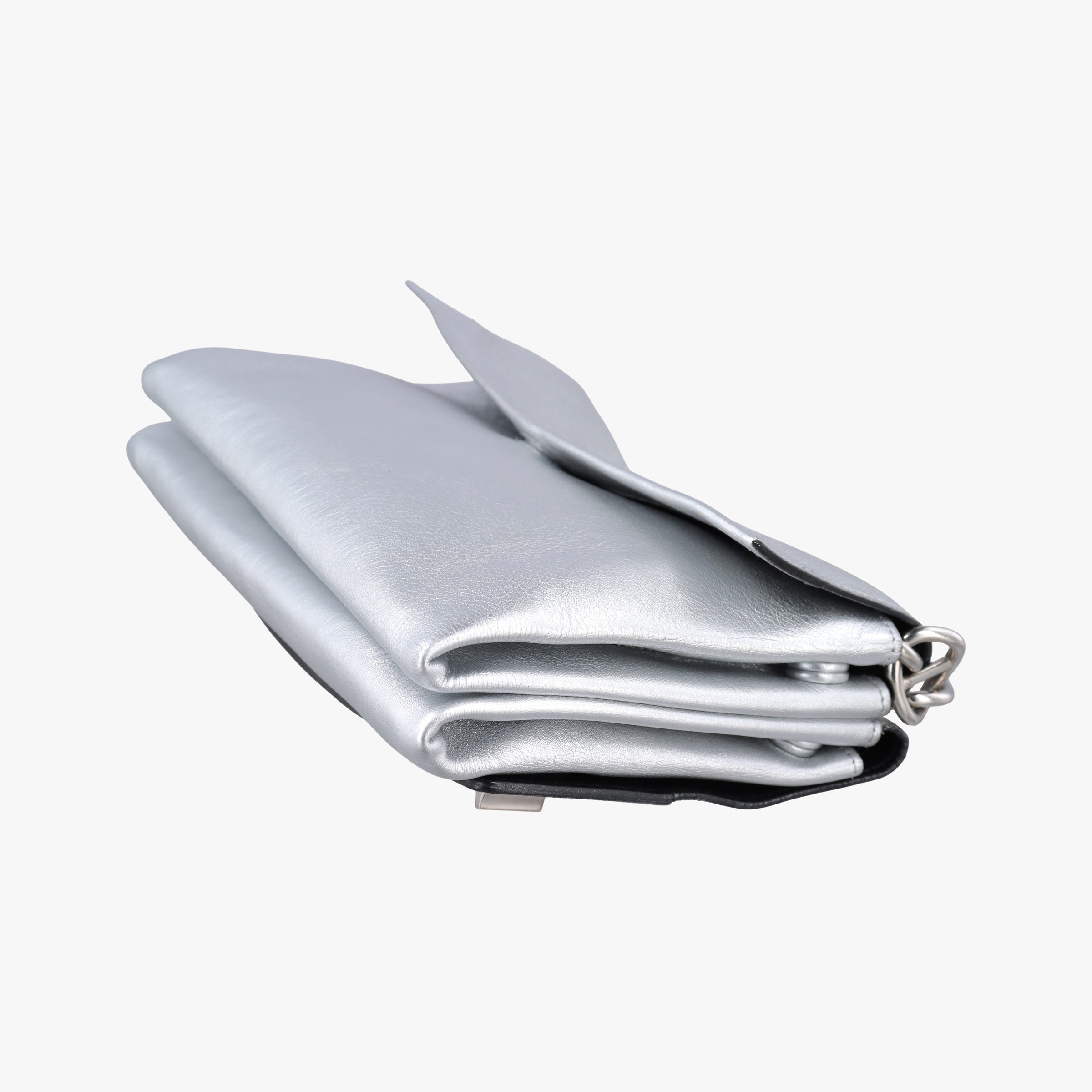 Pre-owned Prada Half Flap Double Turn Lock Silver Leather  shoulderbag | stylenewstar