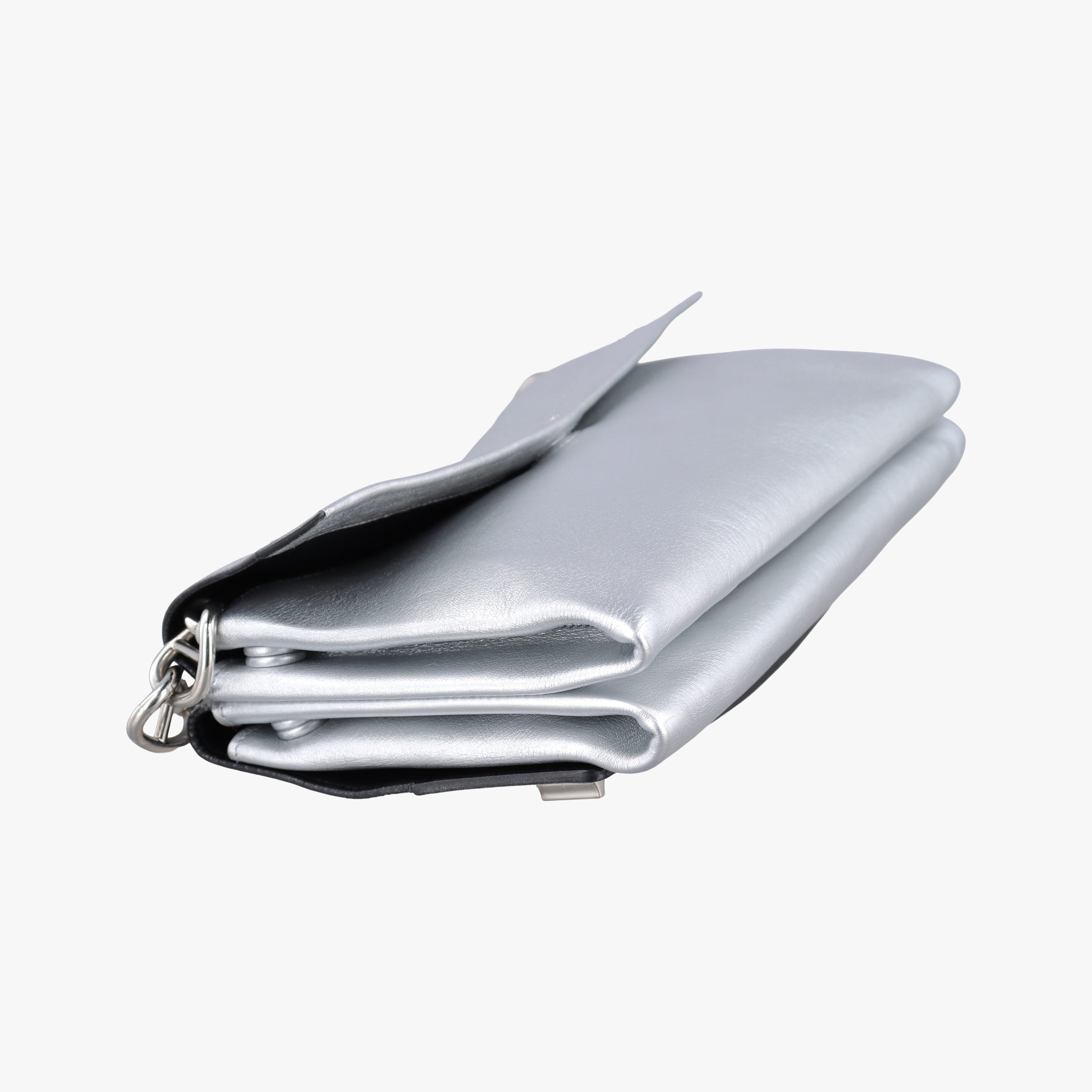 Pre-owned Prada Half Flap Double Turn Lock Silver Leather  shoulderbag | stylenewstar