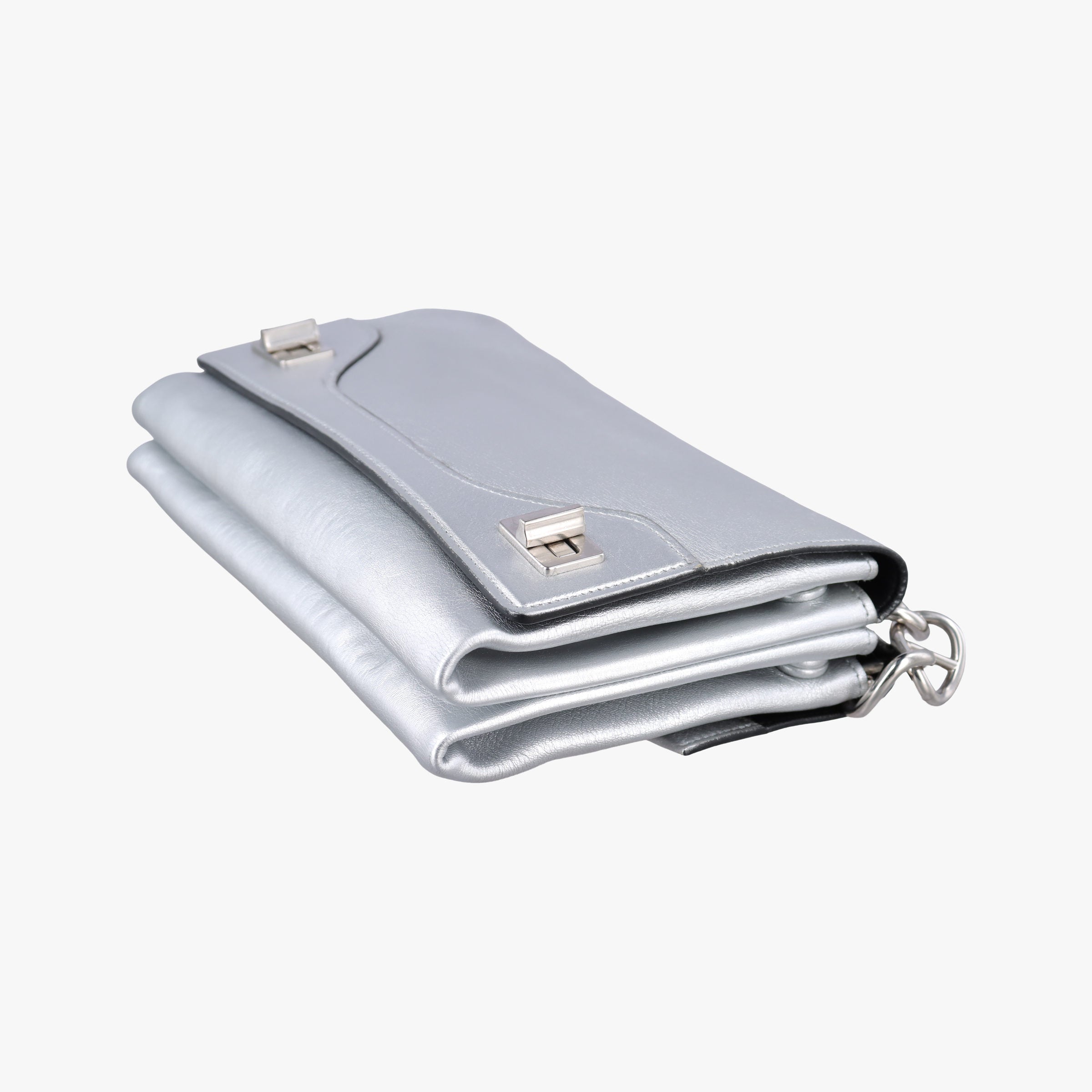 Pre-owned Prada Half Flap Double Turn Lock Silver Leather  shoulderbag | stylenewstar