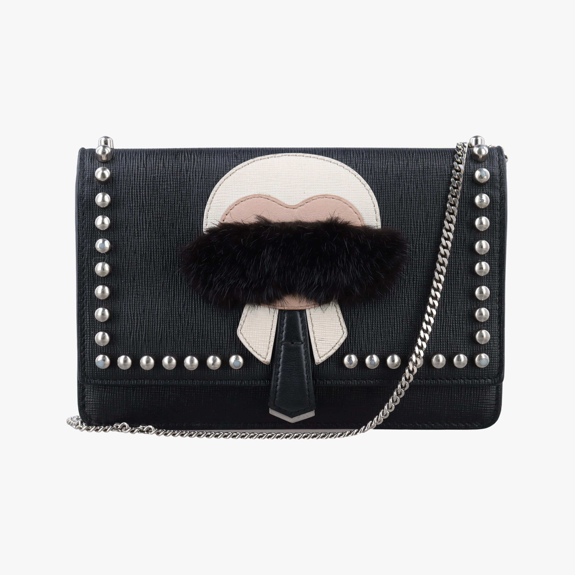Secondhand Fendi Karlito Lagerfeld Studded Black Leather 8M0346 shoulderbag | stylenewstar