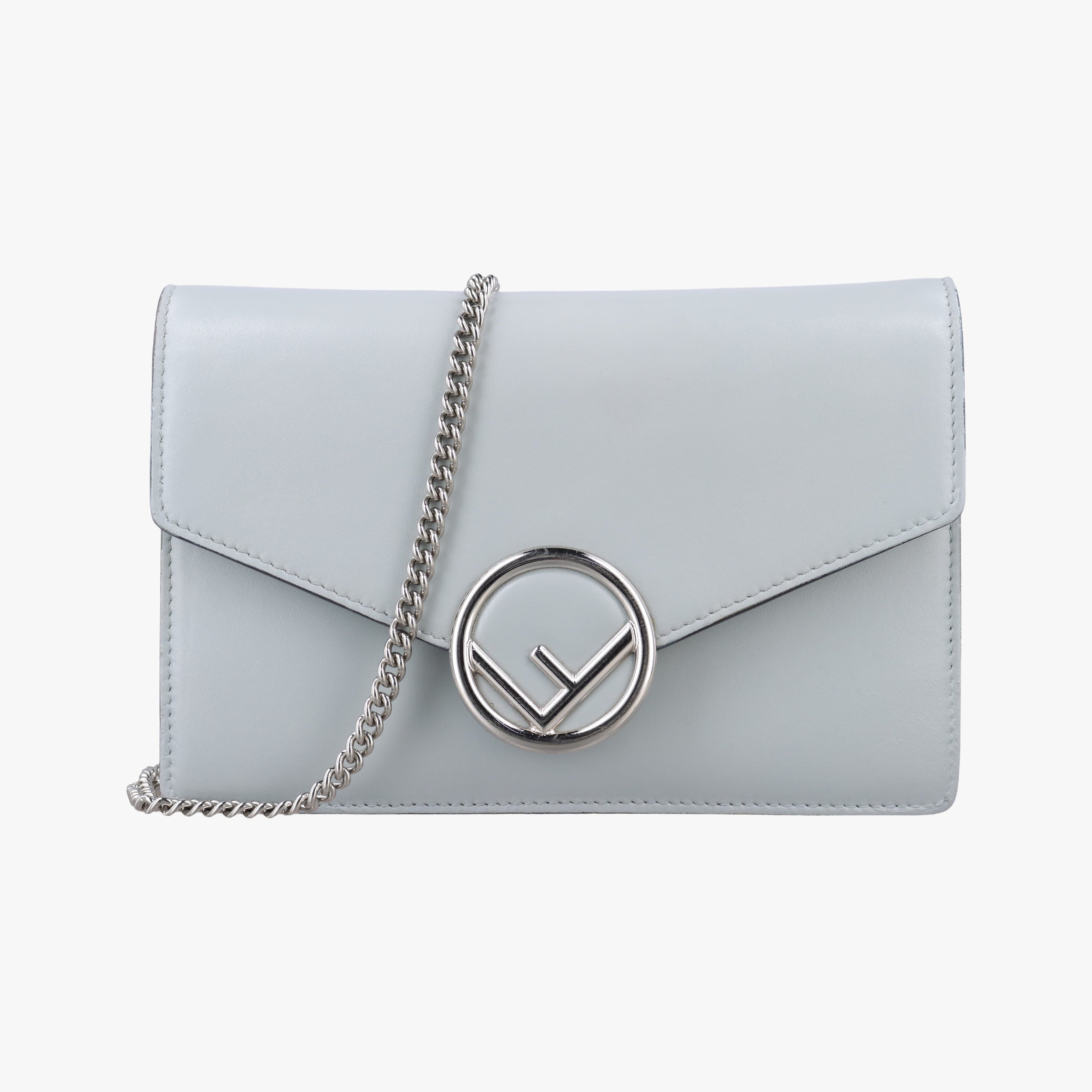 Pre-owned Fendi F is Envelope Grey Leather 8BS006 shoulderbag | stylenewstar