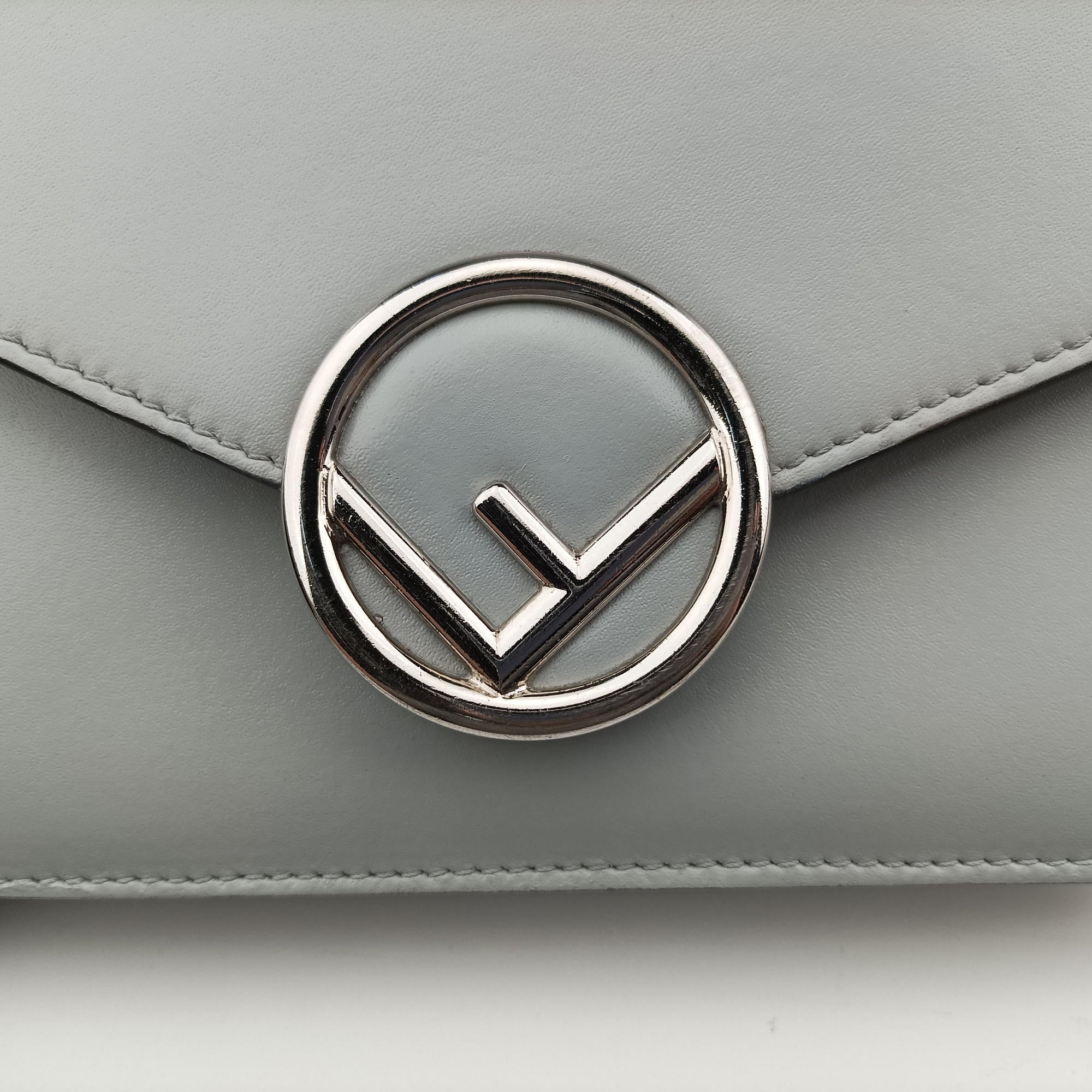Pre-owned Fendi F is Envelope Grey Leather 8BS006 shoulderbag | stylenewstar