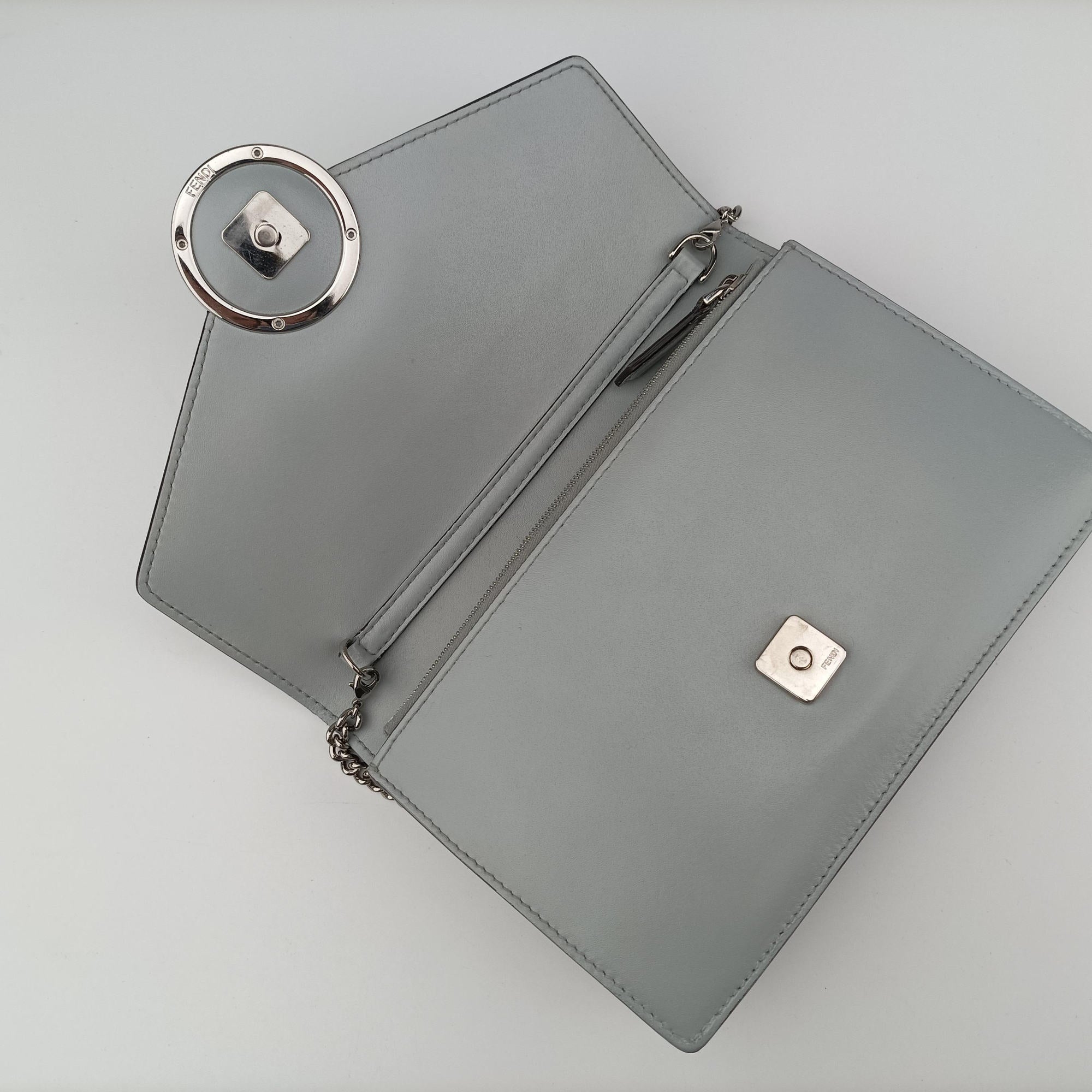 Pre-owned Fendi F is Envelope Grey Leather 8BS006 shoulderbag | stylenewstar