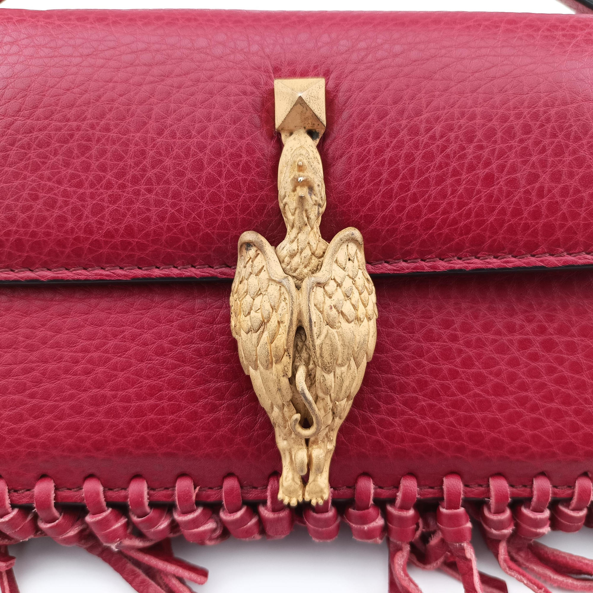 Vintage Valentino Griffin Fringe Red Leather  handbag | stylenewstar