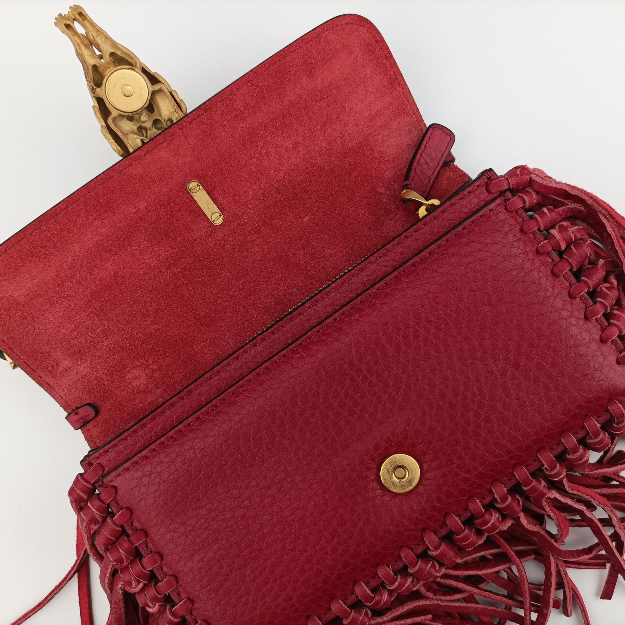 Vintage Valentino Griffin Fringe Red Leather  handbag | stylenewstar