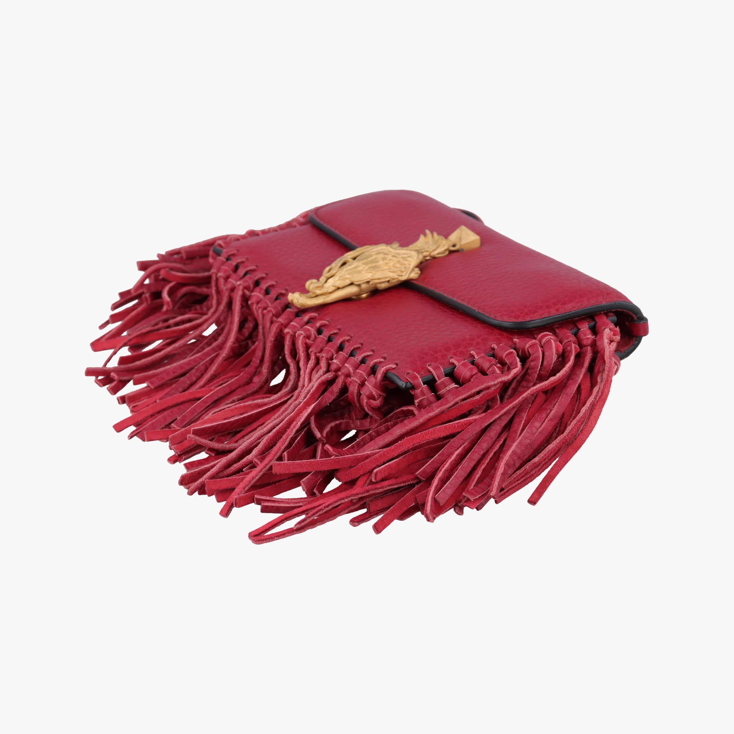 Vintage Valentino Griffin Fringe Red Leather  handbag | stylenewstar