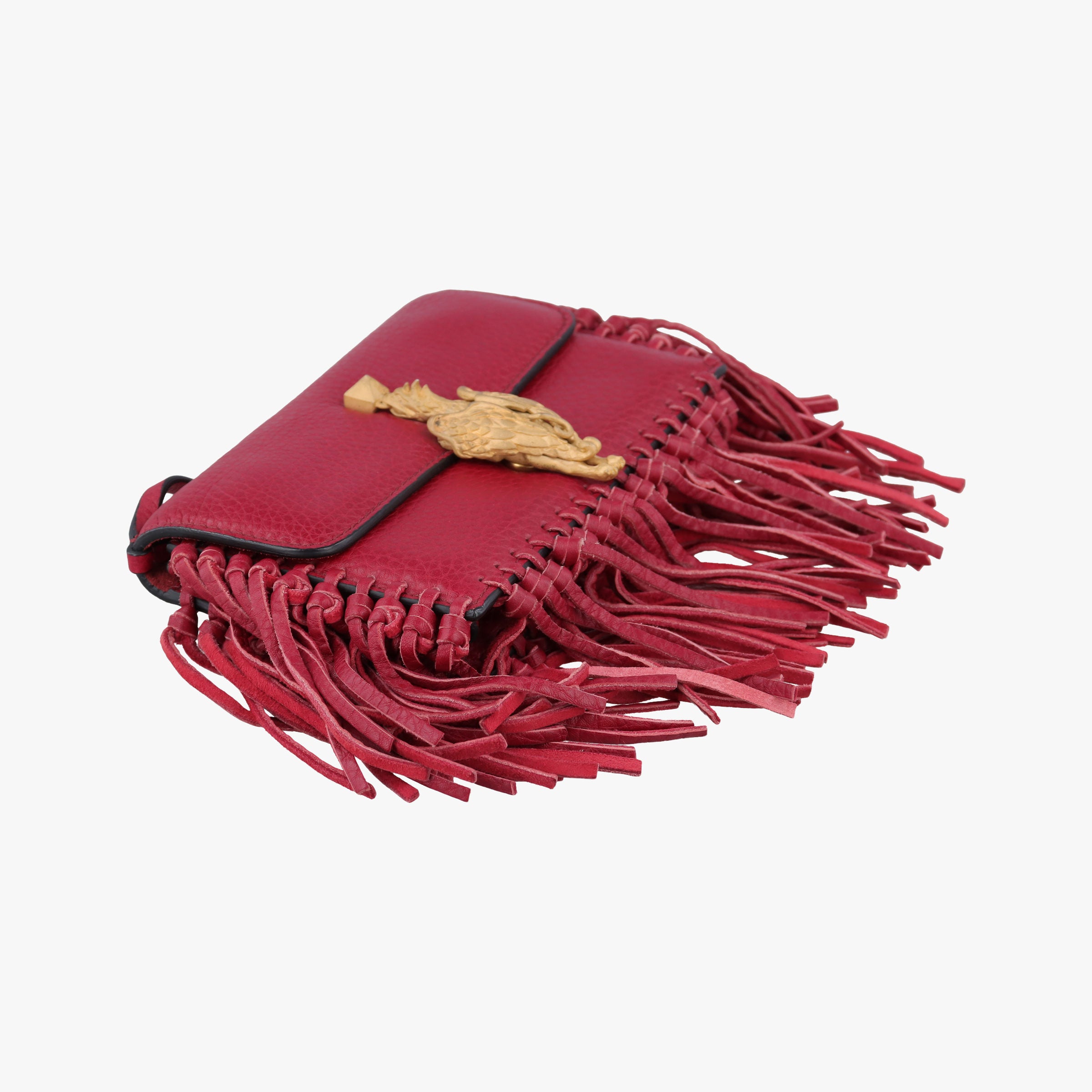Vintage Valentino Griffin Fringe Red Leather  handbag | stylenewstar