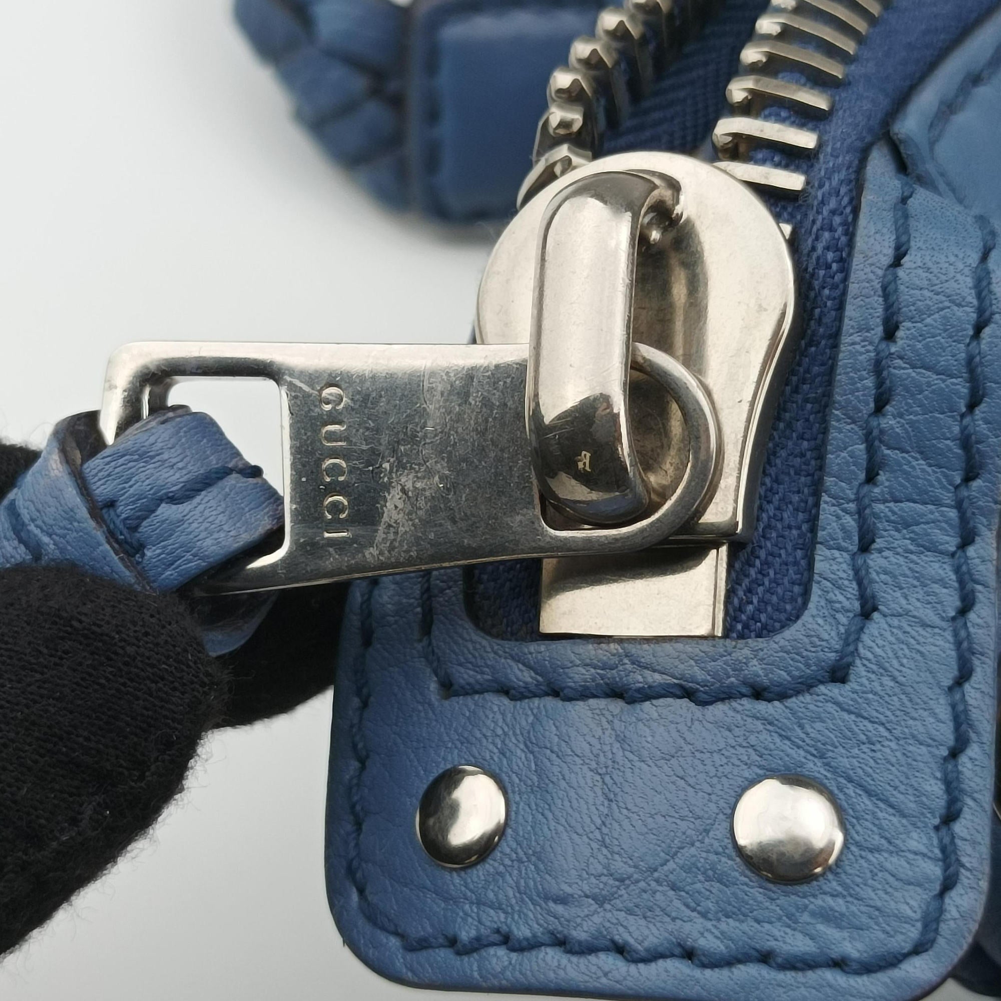 Pre-owned Gucci Bamboo Bar Blue Leather 232959 handbag | stylenewstar