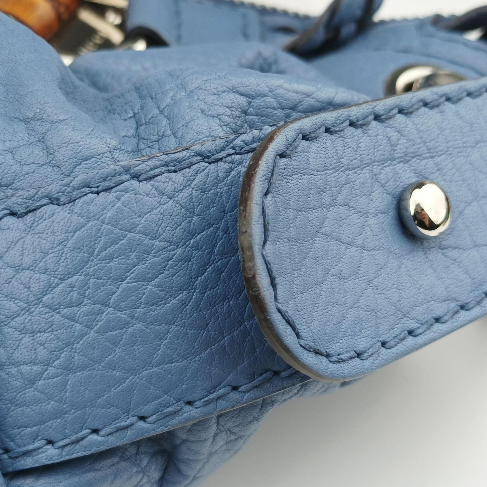 Pre-owned Gucci Bamboo Bar Blue Leather 232959 handbag | stylenewstar
