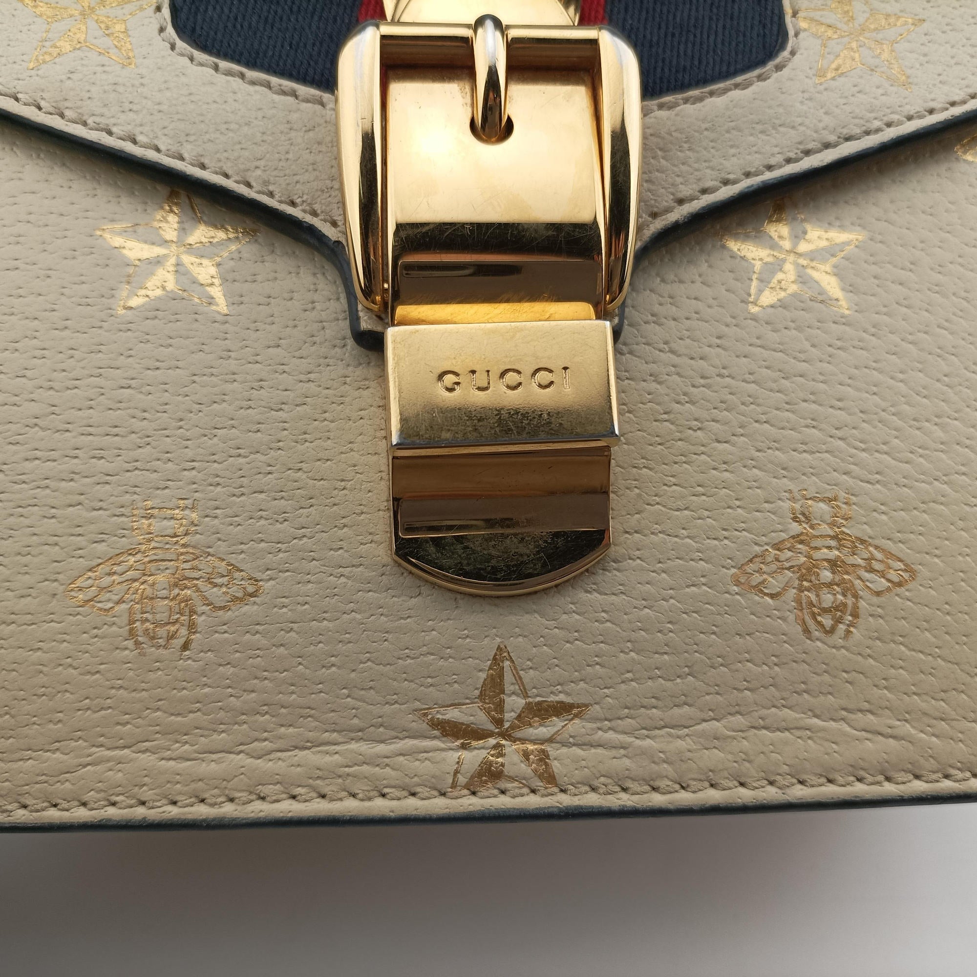 Pre-owned Gucci Sylvie Ivory×navy×red Leather 470270 shoulderbag | stylenewstar