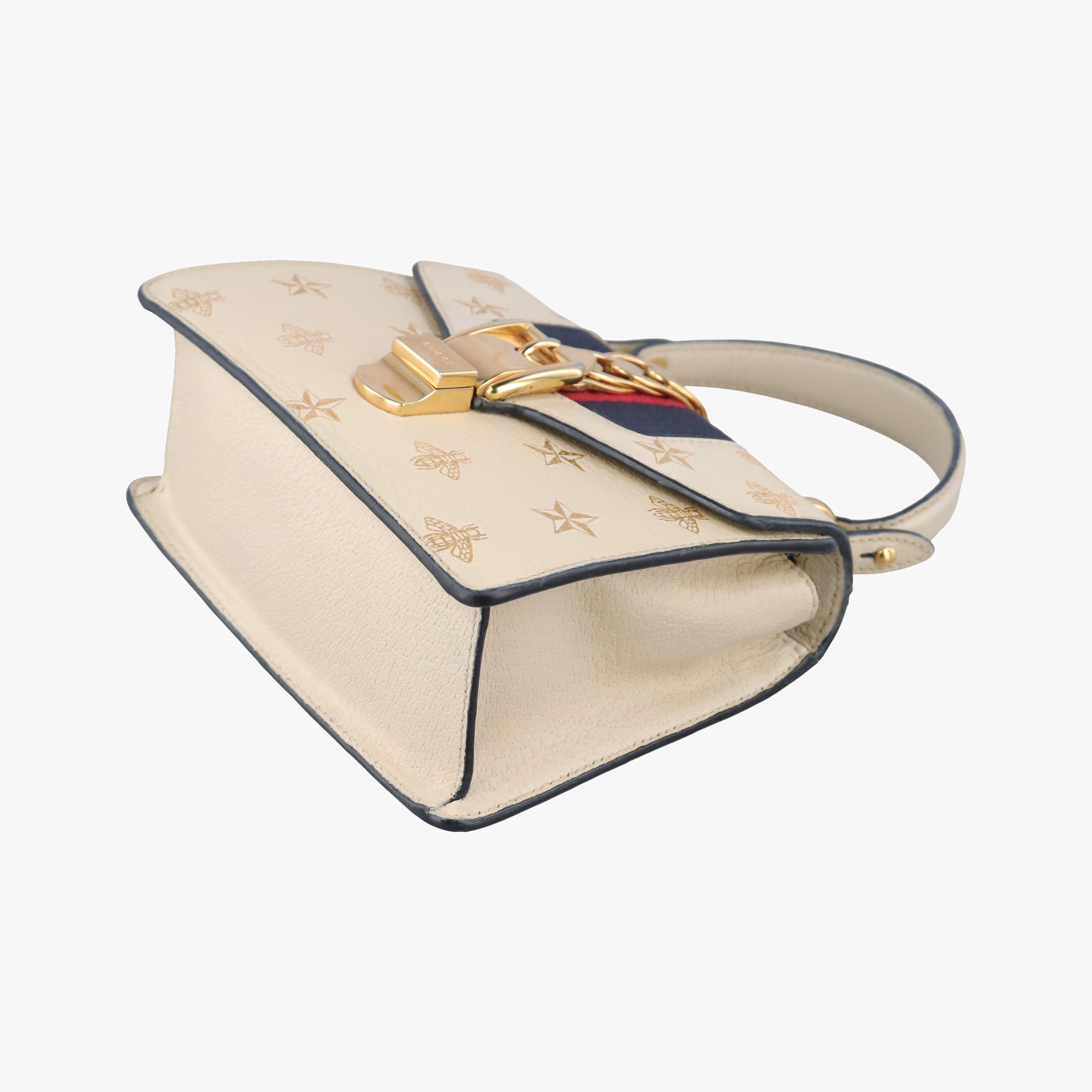 Pre-owned Gucci Sylvie Ivory×navy×red Leather 470270 shoulderbag | stylenewstar