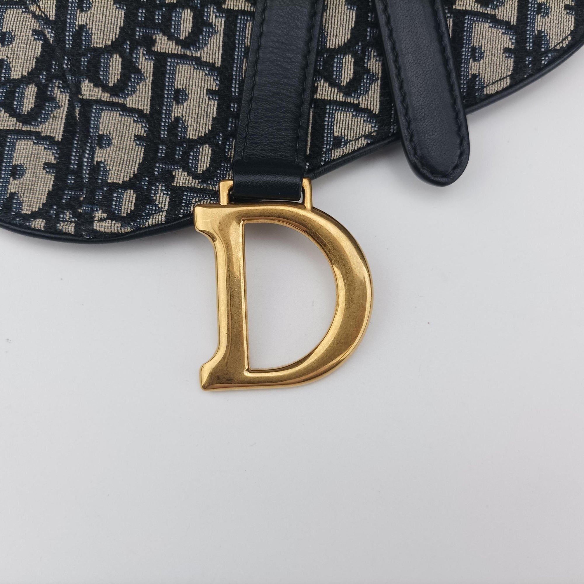 Pre-owned Christian Dior Saddle Navy Jacquard×Leather  bum bag/waist bag | stylenewstar