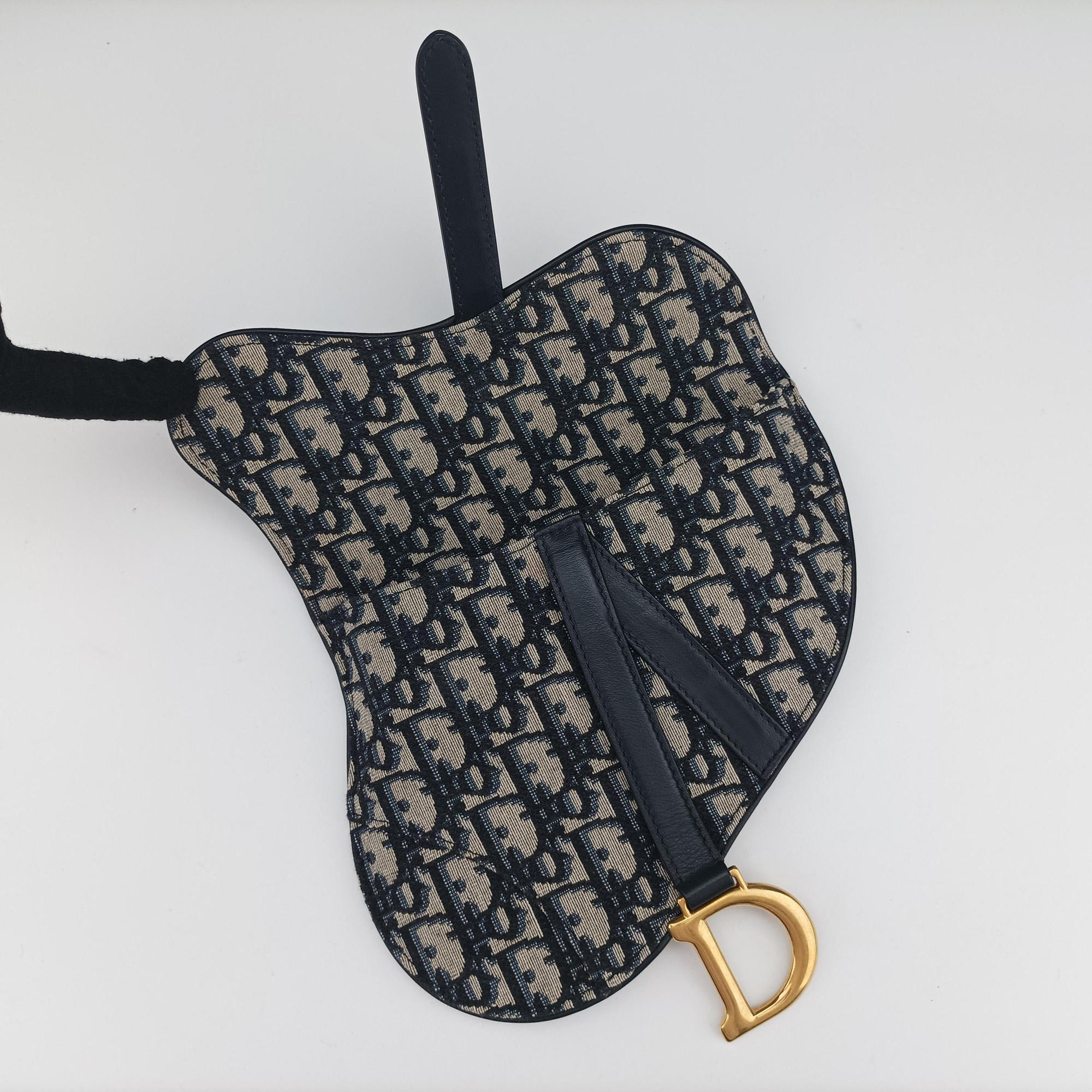 Pre-owned Christian Dior Saddle Navy Jacquard×Leather  bum bag/waist bag | stylenewstar