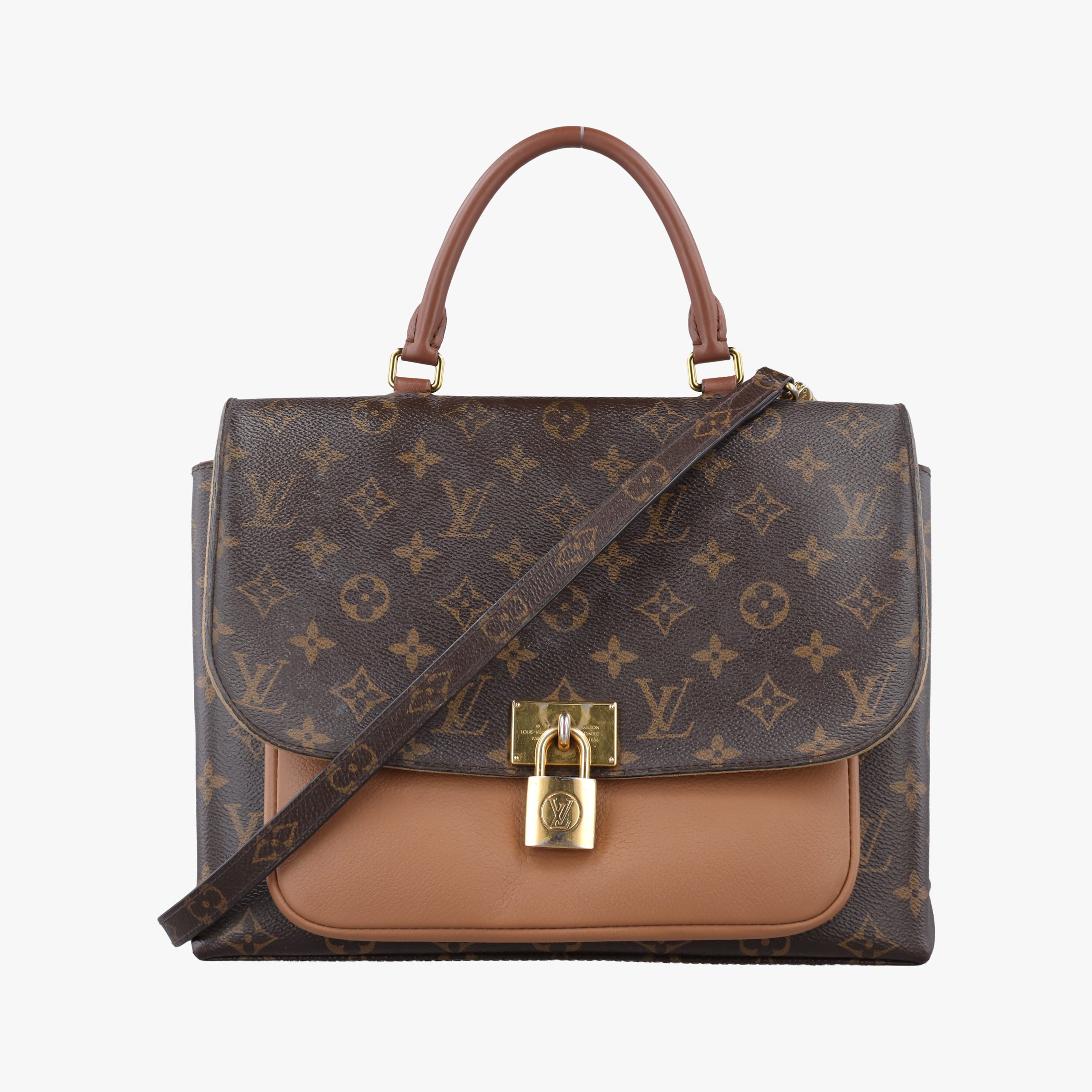 Pre-owned Louis Vuitton MARIGNAN brown×SESAME Monogram Canvas×calf leather M44257 shoulderbag | stylenewstar