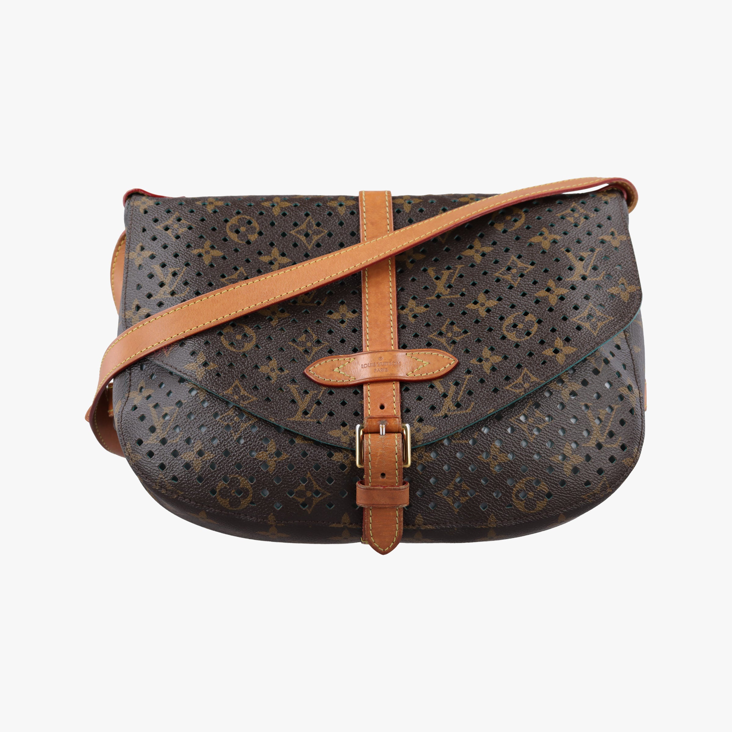 Pre-owned Louis Vuitton Flore Saumur 30 Brown×Turquoise Monogram Perfo M93998 shoulderbag | stylenewstar