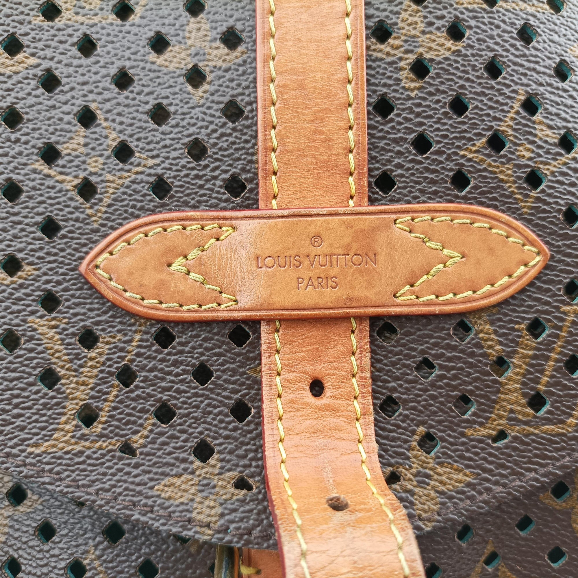 Pre-owned Louis Vuitton Flore Saumur 30 Brown×Turquoise Monogram Perfo M93998 shoulderbag | stylenewstar