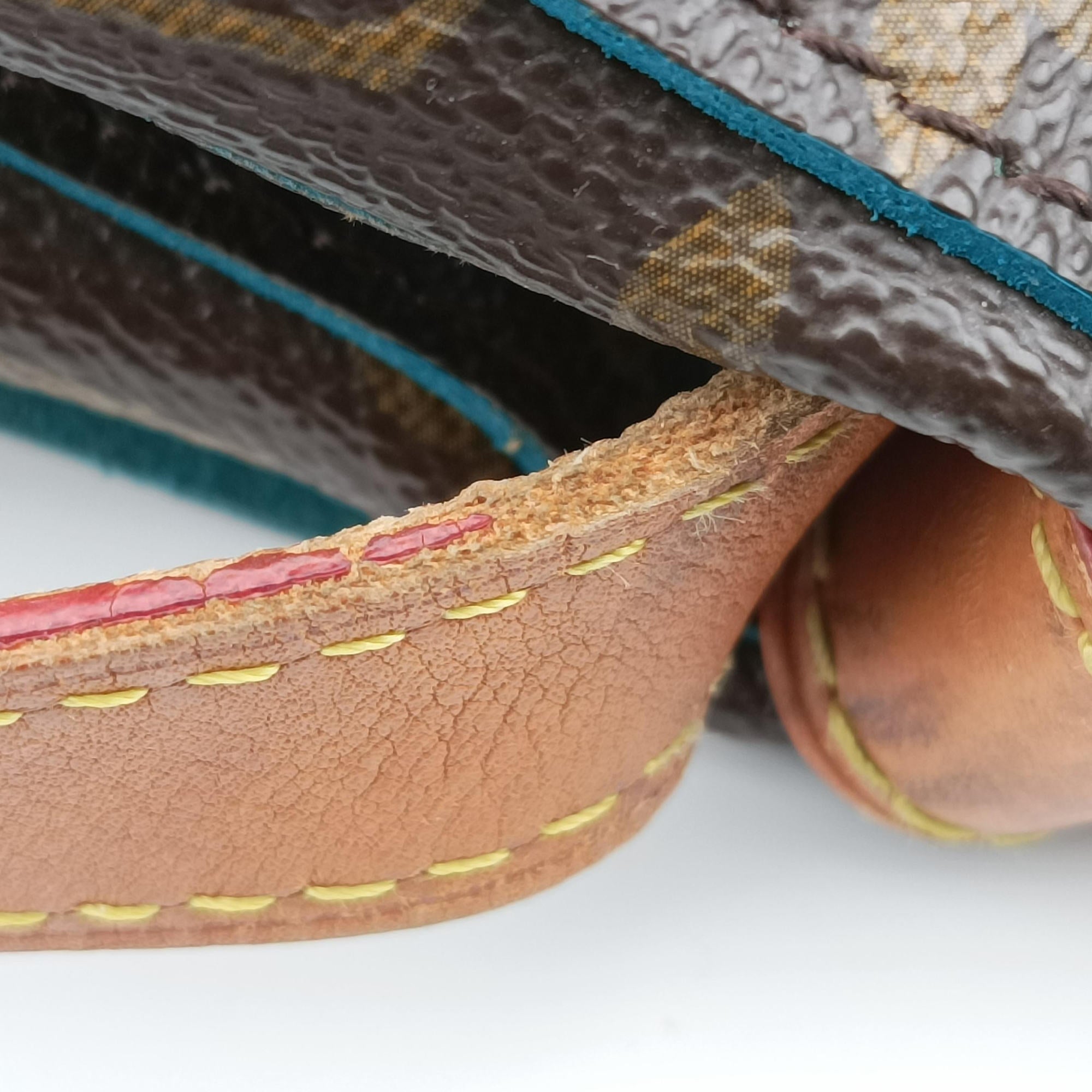 Pre-owned Louis Vuitton Flore Saumur 30 Brown×Turquoise Monogram Perfo M93998 shoulderbag | stylenewstar