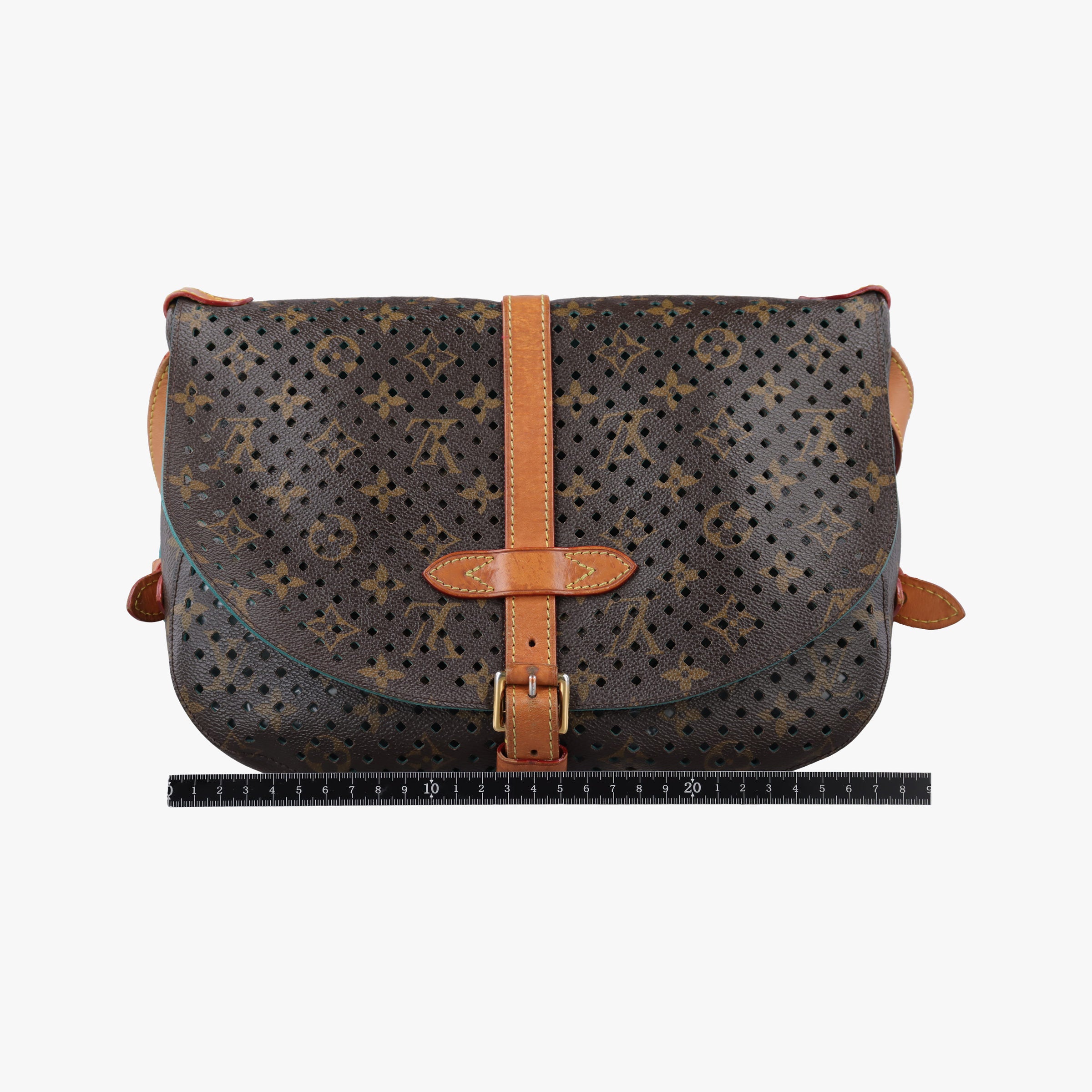 Pre-owned Louis Vuitton Flore Saumur 30 Brown×Turquoise Monogram Perfo M93998 shoulderbag | stylenewstar