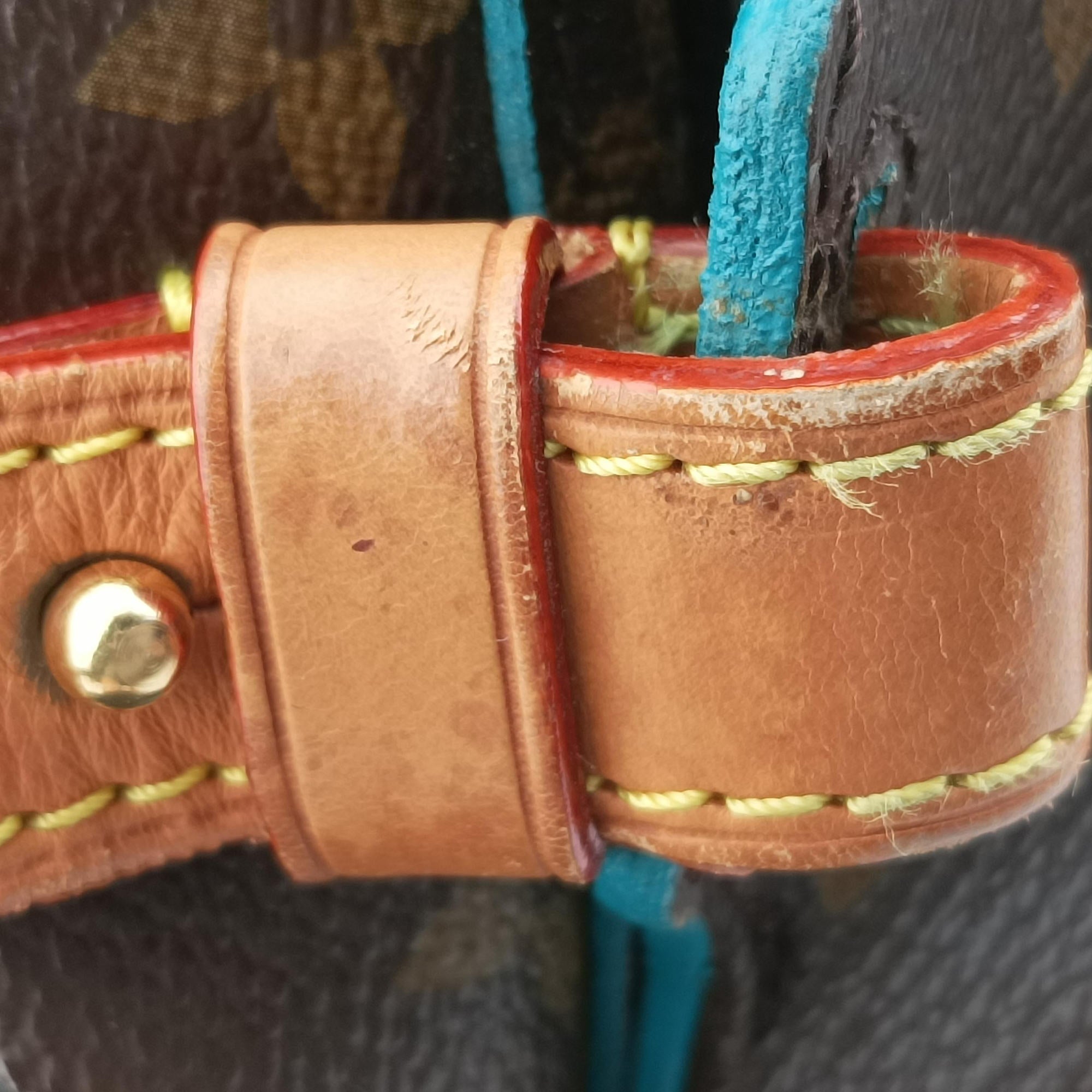 Pre-owned Louis Vuitton Flore Saumur 30 Brown×Turquoise Monogram Perfo M93998 shoulderbag | stylenewstar