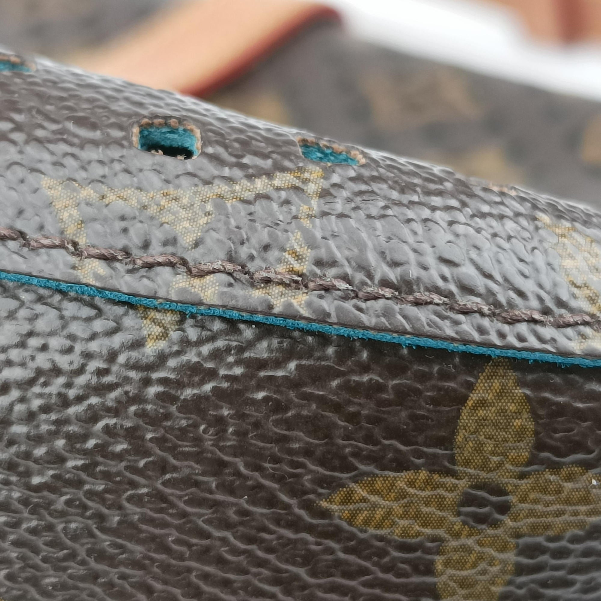Pre-owned Louis Vuitton Flore Saumur 30 Brown×Turquoise Monogram Perfo M93998 shoulderbag | stylenewstar