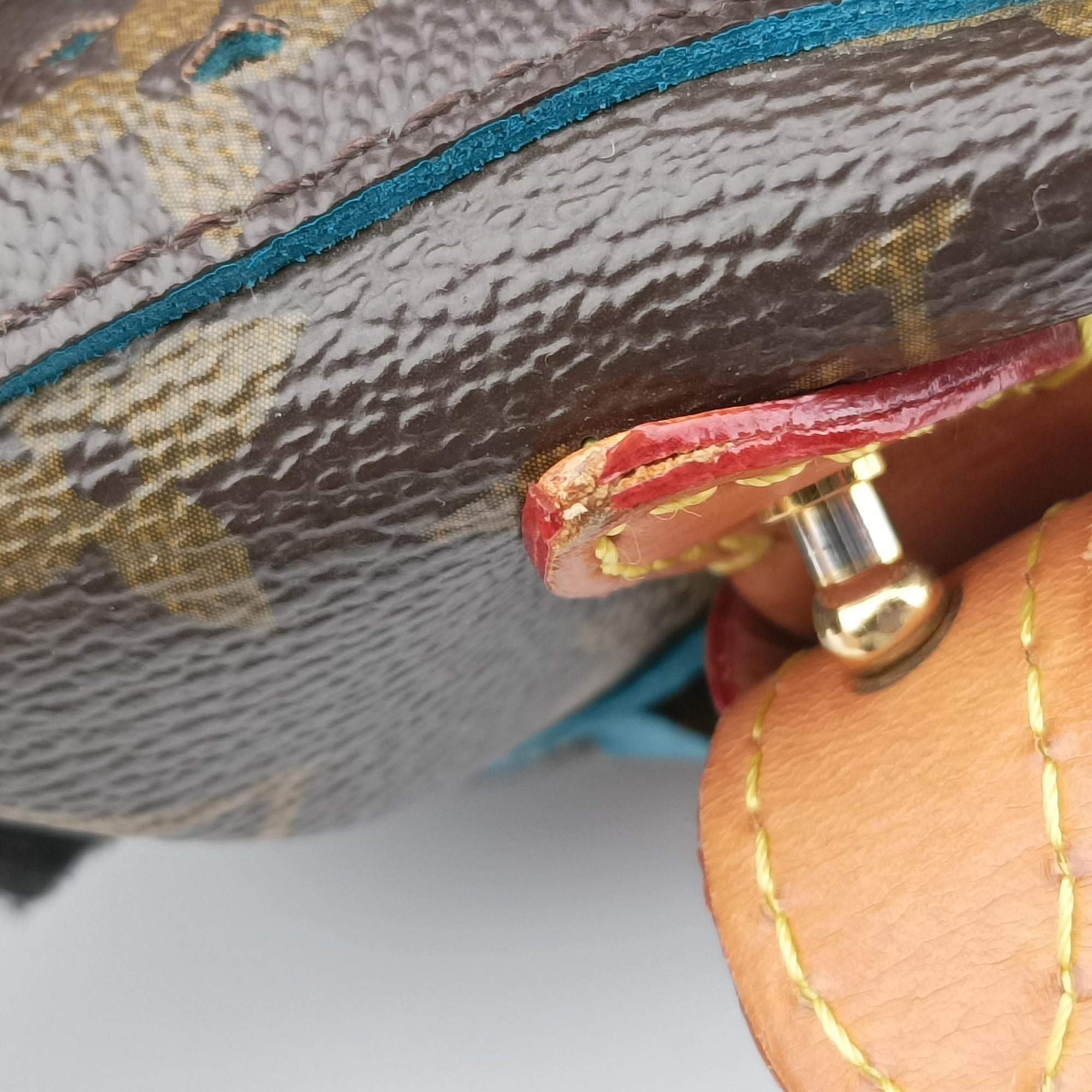 Pre-owned Louis Vuitton Flore Saumur 30 Brown×Turquoise Monogram Perfo M93998 shoulderbag | stylenewstar
