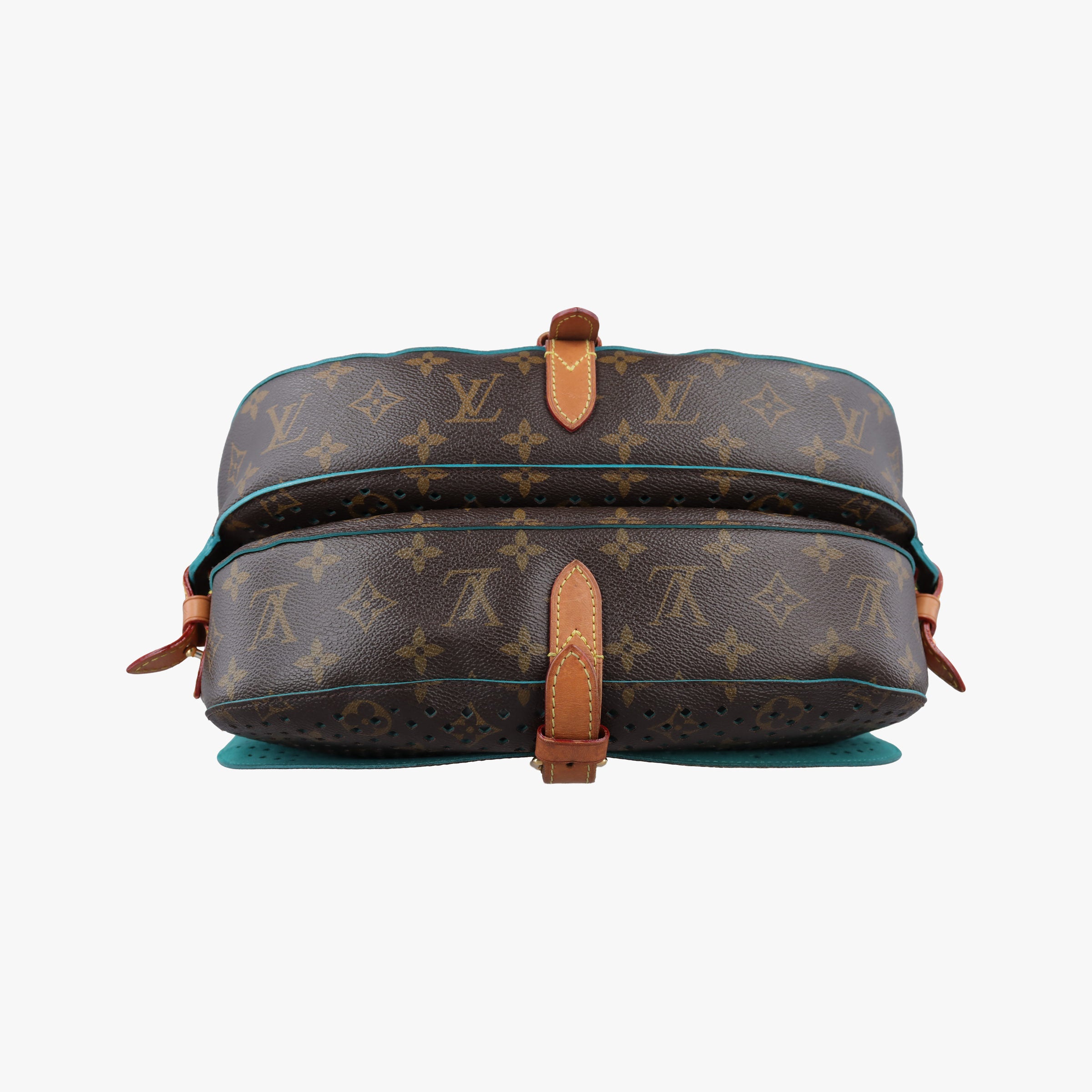 Pre-owned Louis Vuitton Flore Saumur 30 Brown×Turquoise Monogram Perfo M93998 shoulderbag | stylenewstar