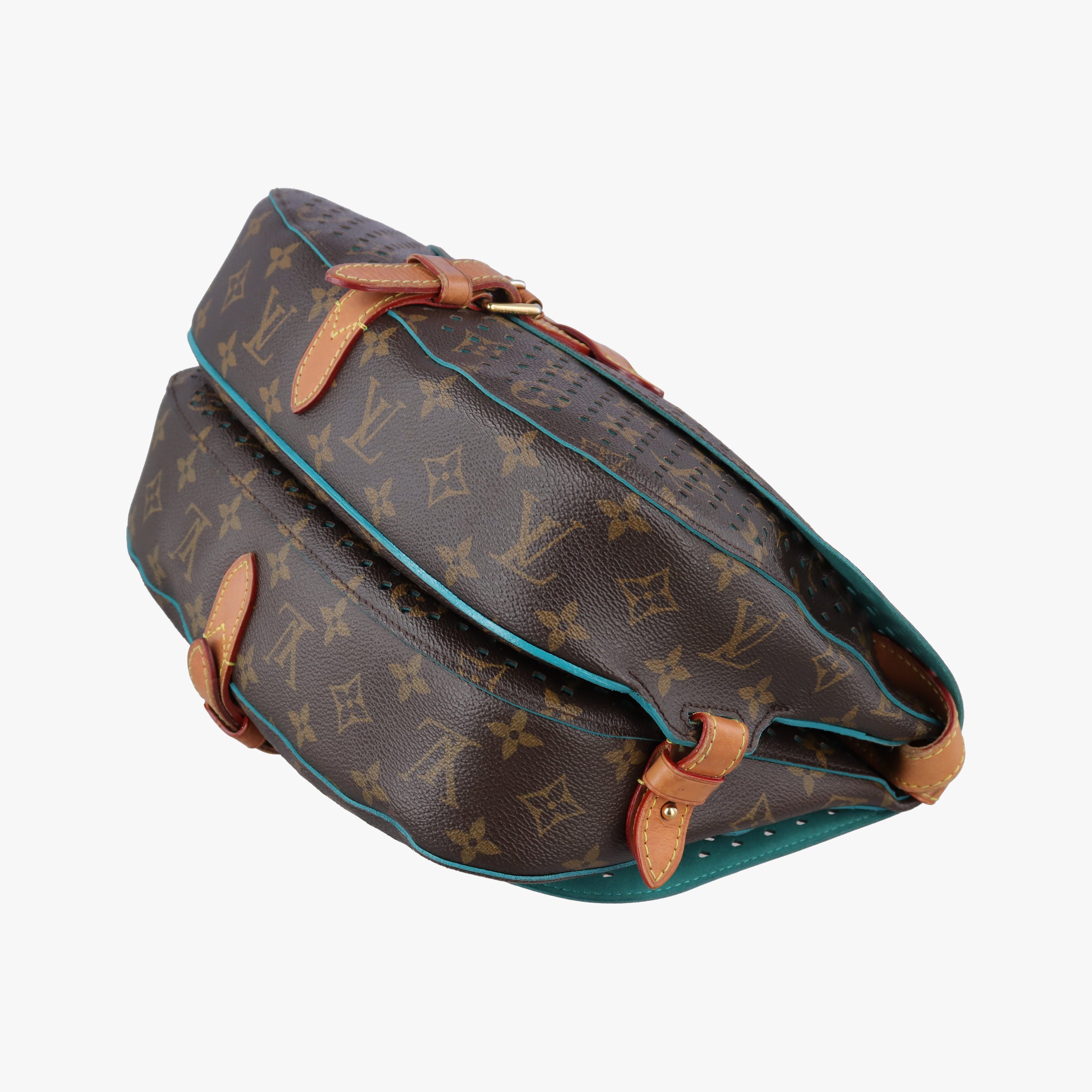 Pre-owned Louis Vuitton Flore Saumur 30 Brown×Turquoise Monogram Perfo M93998 shoulderbag | stylenewstar